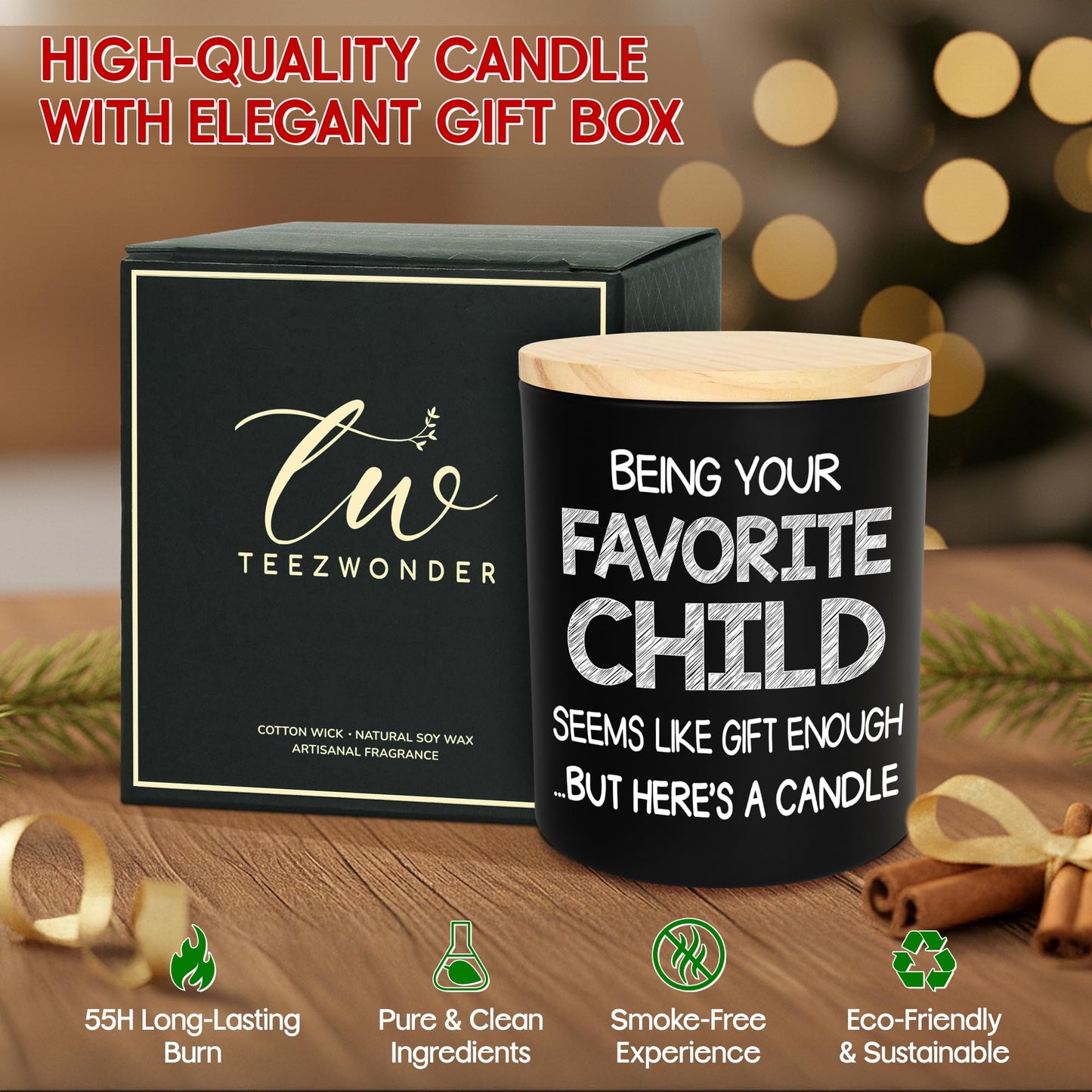 TEEZWONDER Birthday Gifts for Mom - Favorite Child Scented Candle Vanilla Lavender 10 oz - Mom Dad Birthday Gifts from Daughter Son, Grandma Grandpa Gift Ideas, Candle for Parents
