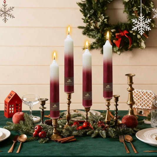 Christmas Metallic Red Candle 9 Inch Tall Smokeless Taper Candles 4 Pack Unscented Dinner Candle for Christmas Dinner