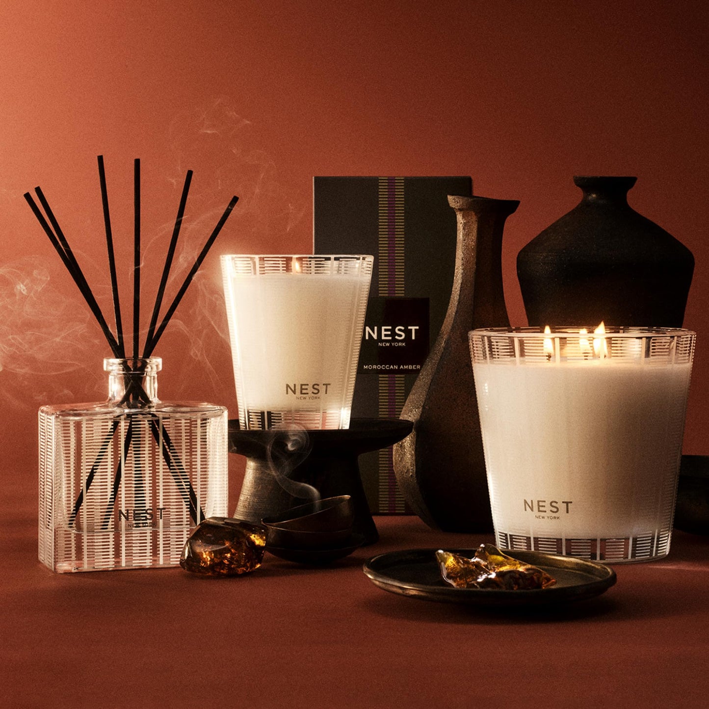 NEST New York Scented Votive Candle, Moroccan Amber - 2 oz - Up to 28-Hour Burn Time - Reusable Glass Vessel