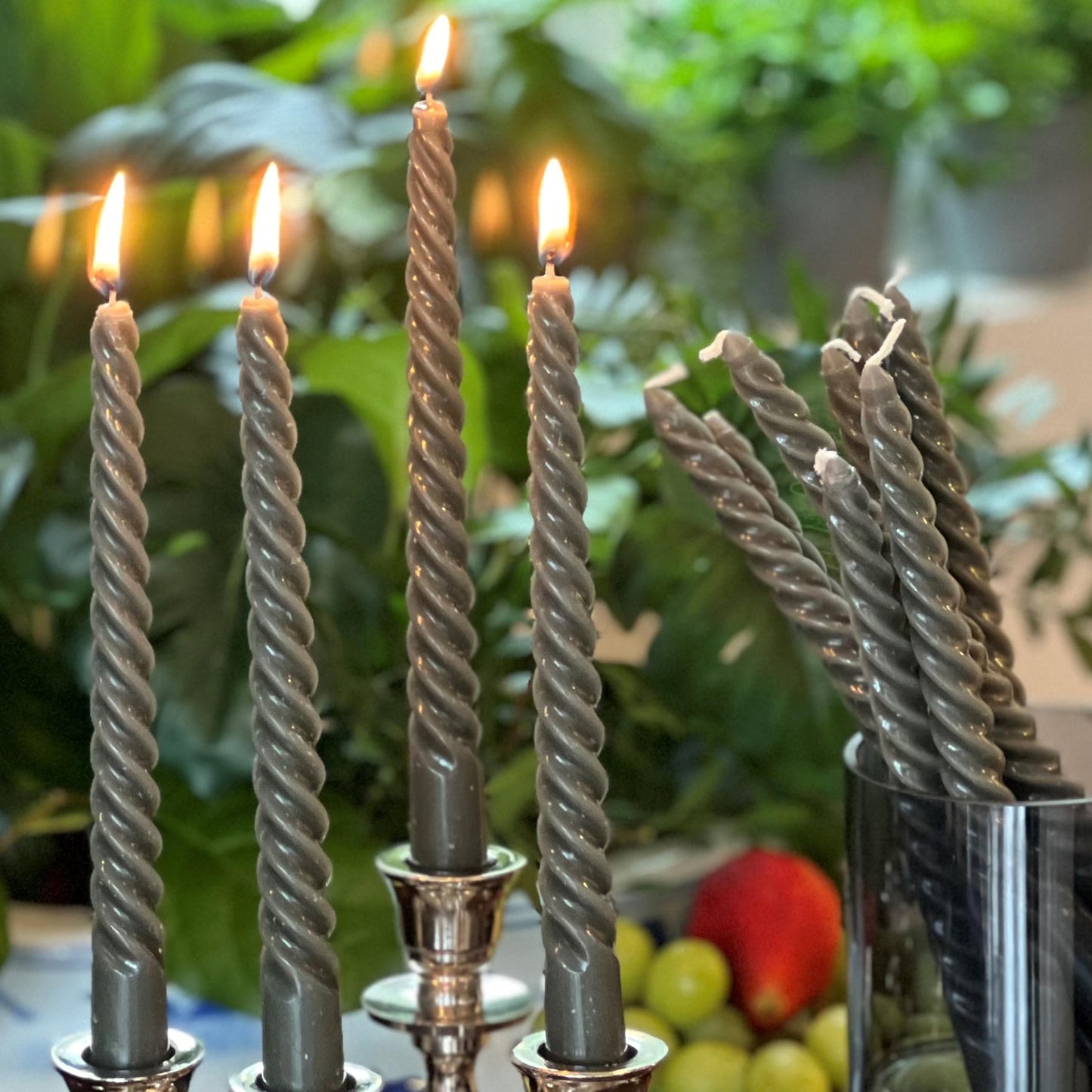 12 Piece Dark Grey Twist Taper Candles, 2 Boxed Sets of 6, 4 Hours Burn Time, Paraffin Wax, 7.75 Inches