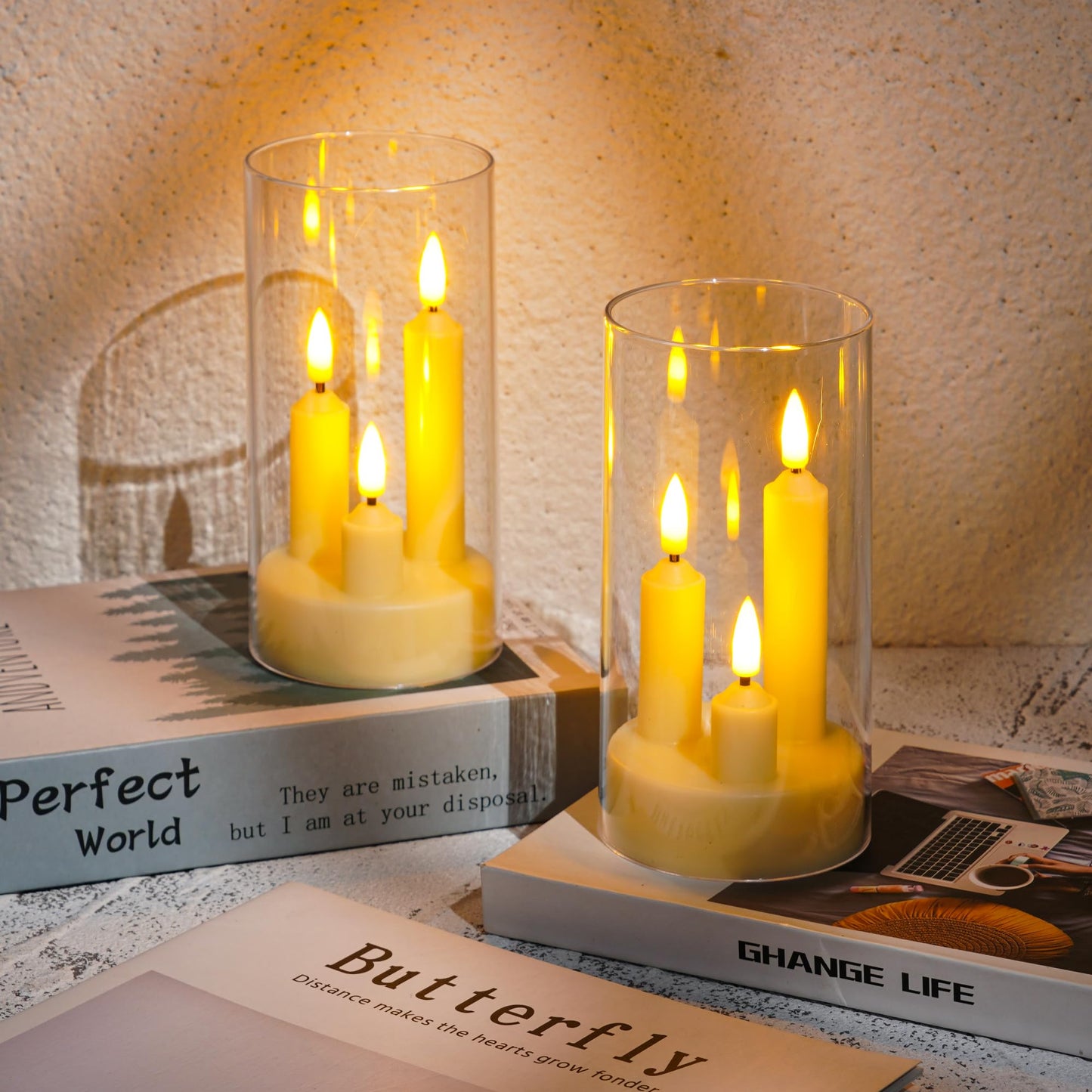 2 Pack Flameless Taper Candles, 3D Realistic Wick LED Taper Candle Lights with Clear Acrylic Cover, Remote Control Battery Operated Flickering Candles for Wedding, Party, Christmas, Home Table Decor.