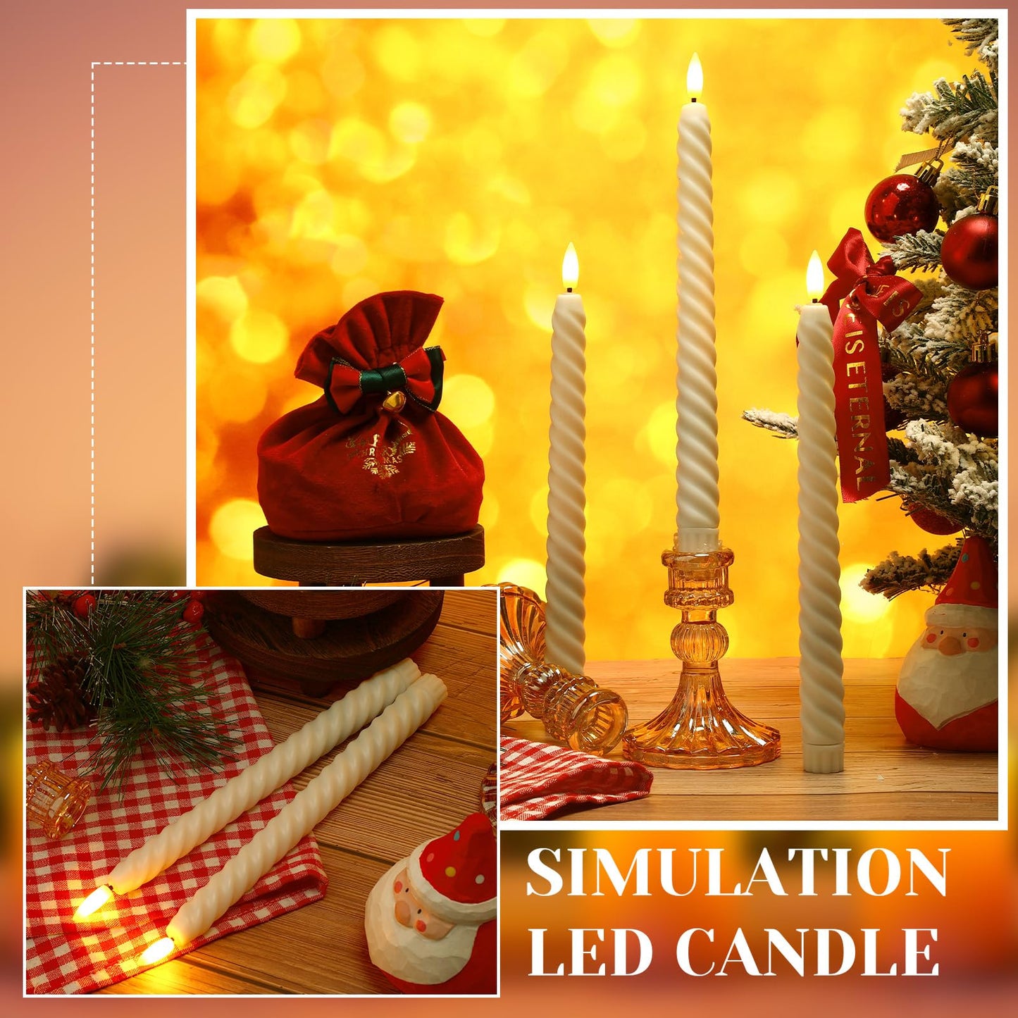 Tuanse 24 Pcs 10 Inch Flameless Twisted Taper Candles Battery Operated LED Taper Flickering Candlesticks Electric Warm Light for Wedding Holiday Birthday Home Decor(Ivory)