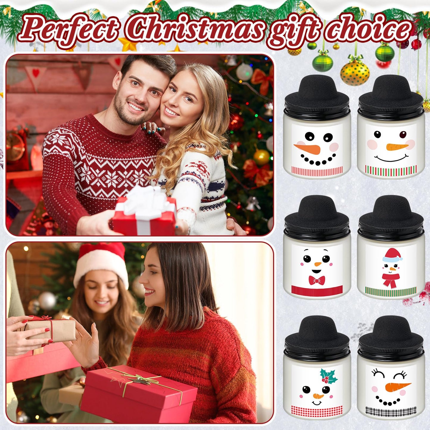 Lounsweer 48 Pcs Christmas Candles Bulk Gifts Set for Women Men 3.5oz Snowman Scented Candles Jar Soy Wax Candle with Mini Snowman Decor Cap for Christmas New Year Winter Decor