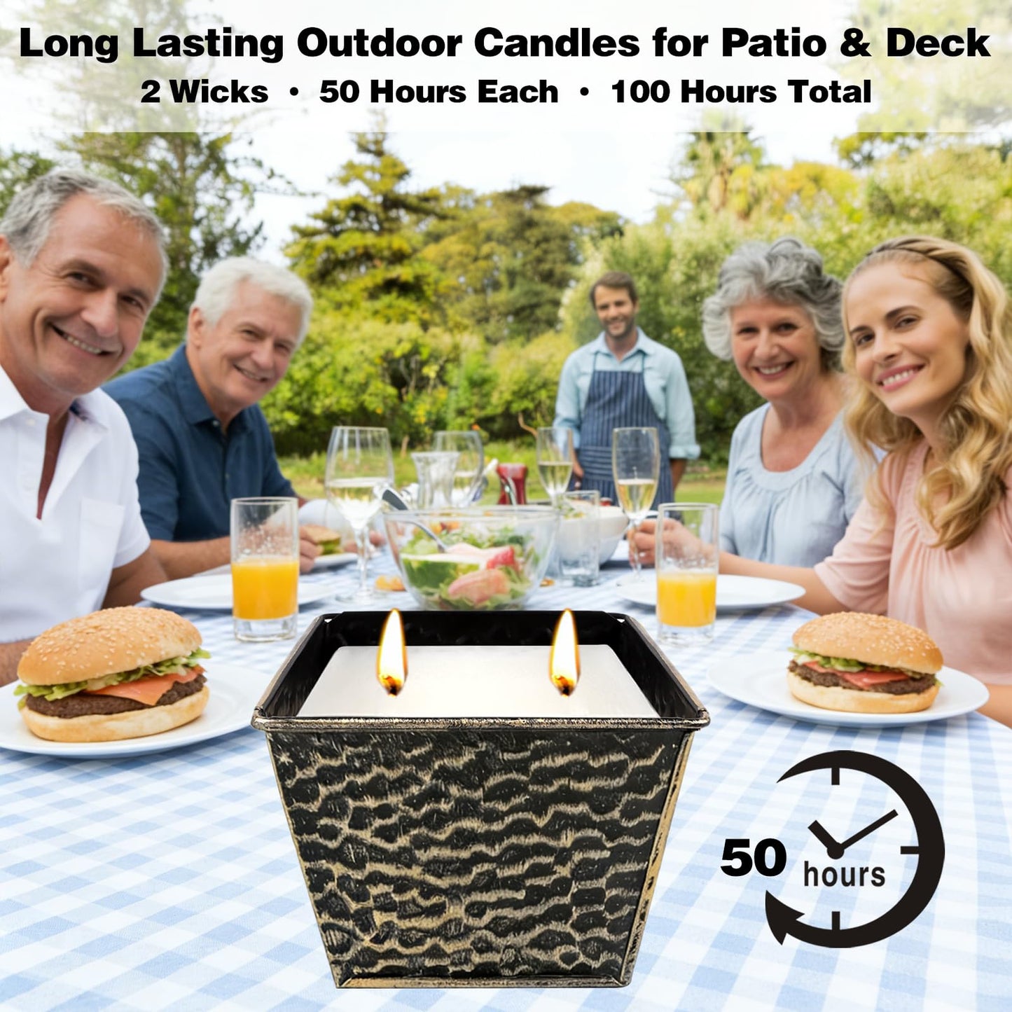 Citronella Candles Outdoor, Large 12oz 2-Pack Soy Wax Candles with Citronella Oil, 2 Wicks, 50-Hour Burn Time Each, Natural Outdoor Candles for Patio, Garden, Deck, Backyard and Summer Nights