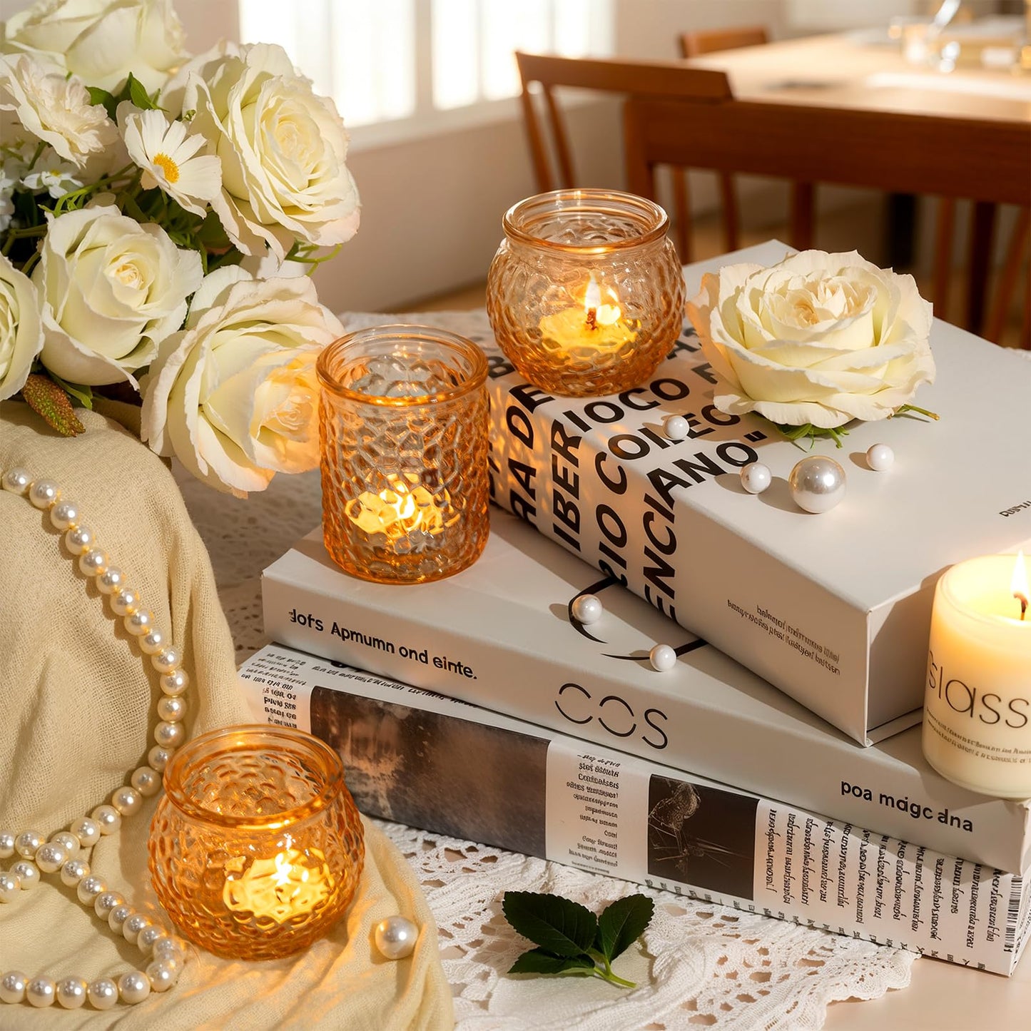 24-Piece Gold Glass Votive Candle Holders Set – Tealight Candle Holder Glass Bulk with 12 Round & 12 Hammered Textured Cups, Gold Votive Candle Holders for Weddings, Parties, Home