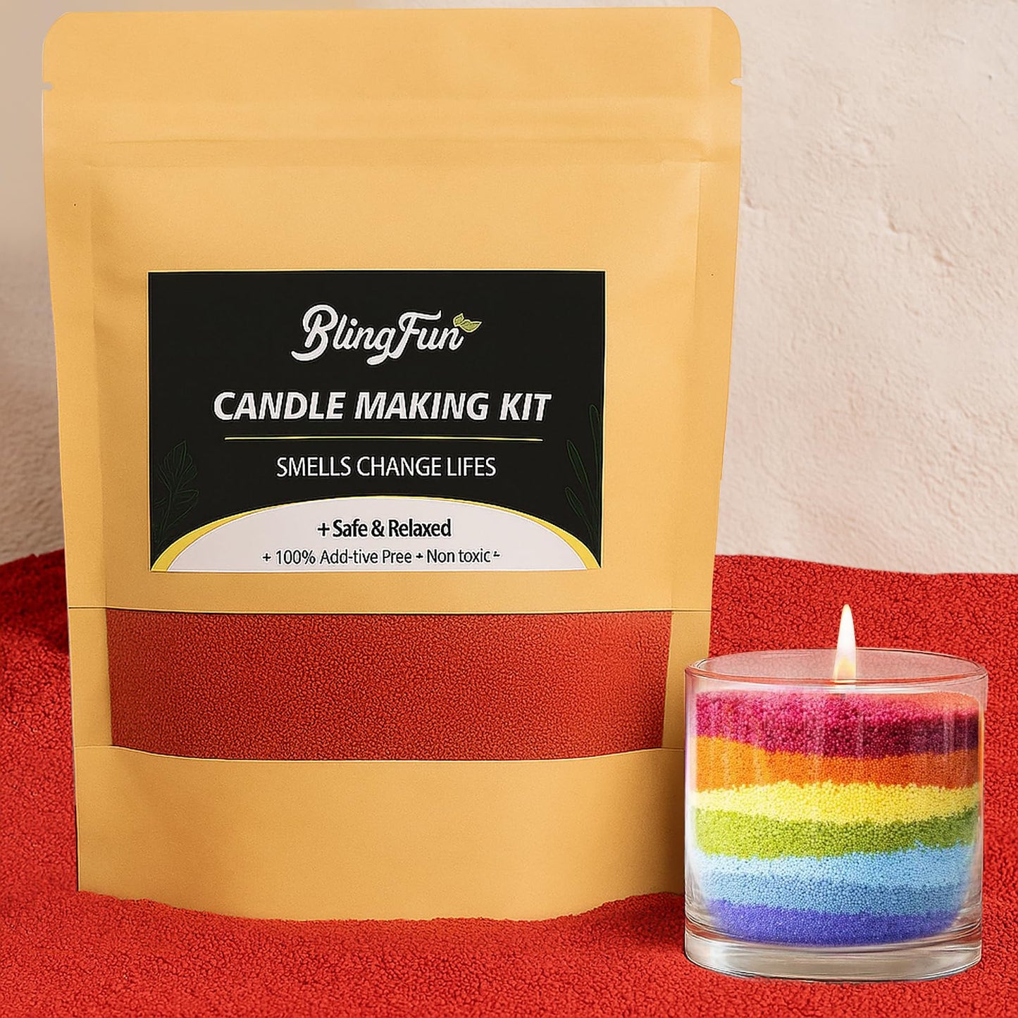 Snow Pearled Candles Sand-Refillable Sand Wax, DIY Candle Beads and Wicks, for Home Decor, Parties, Events-250g/9oz(Red)