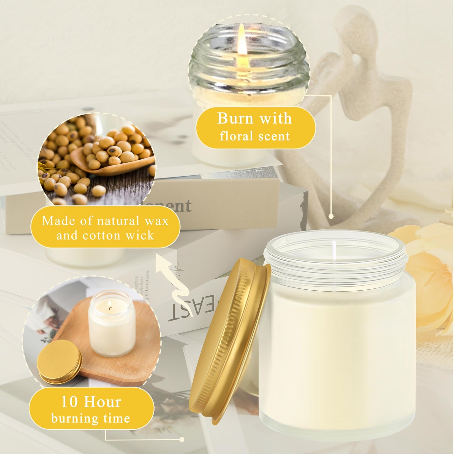 ACITHGL 24 Pcs Frosted Glass 4oz Mini Mason Jar Candles Small Lavender Scented Candles Bulk Aromatherapy Ideal Souvenir Favors for Wedding Birthday Party (Gold, Frosted, 24)