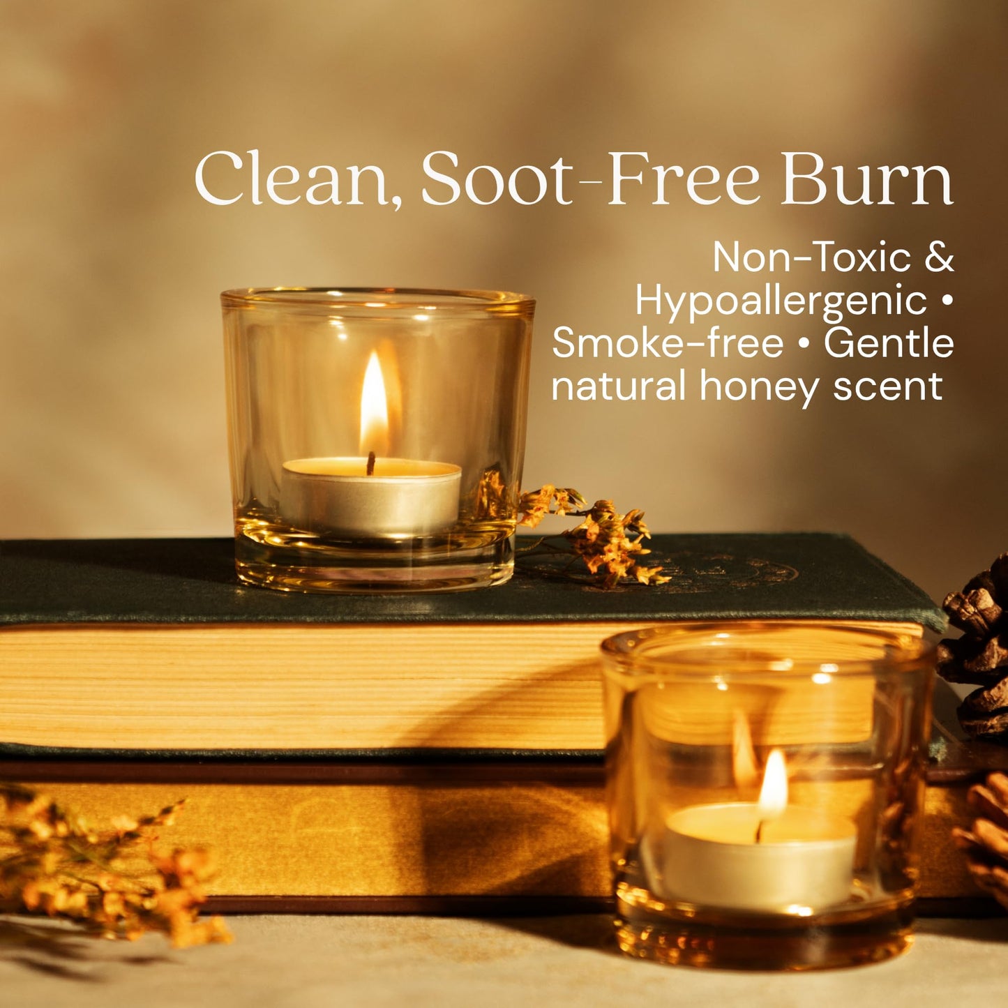 Bluecorn Beeswax Tea Light Candles, 100% Pure Natural Bees Wax, White Tea Lights in Metal Cups, Fragrance Free, Paraffin & Soy Free Candle Wax, Clean Burning, Long Lasting, American Made, 24 Pack