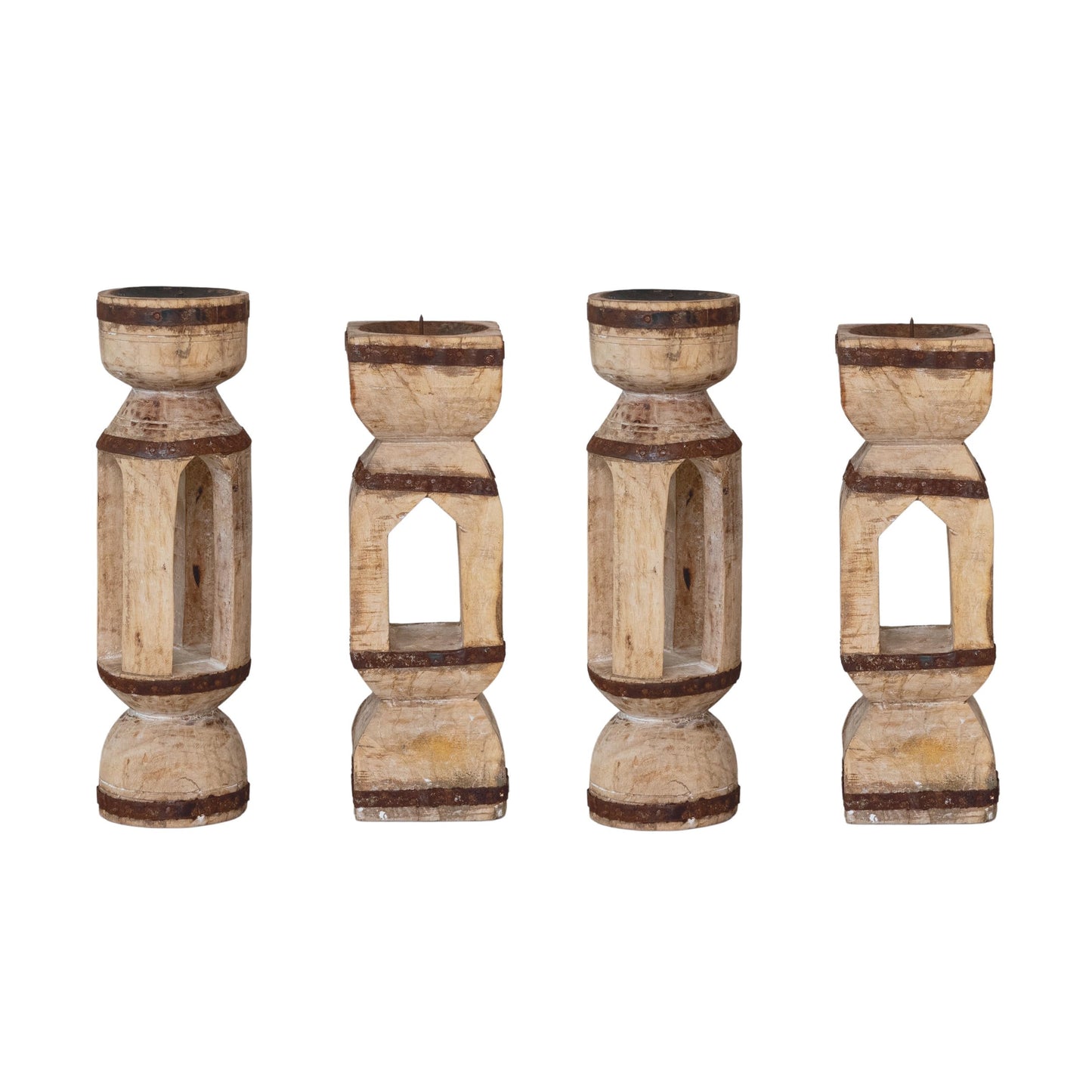 Creative Co-Op Reclaimed Wood and Metal Candle Holders, Natural, Set of 2