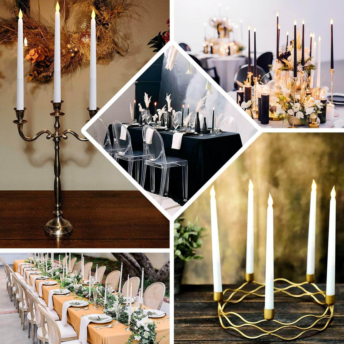Efavormart Set of 3 | 11" Gold Flickering Flameless LED Taper Candles, Battery Operated Warm Glow Fake Candles for Wedding Centerpieces & Holiday Table Decor