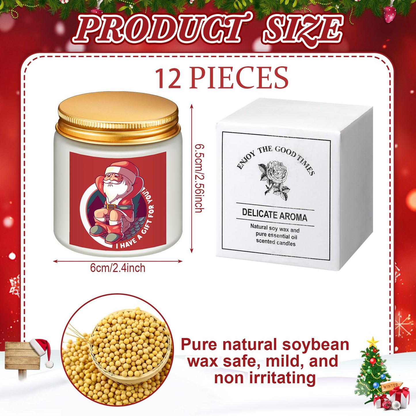 Conelist 12 Pcs Funny Christmas Scented Candles Xmas Funny Gifts for Women Offensive Candles Holiday Creativity Christmas Decor 3.5 oz Soy Wax Candle for New Year Give to Colleagues and Friends