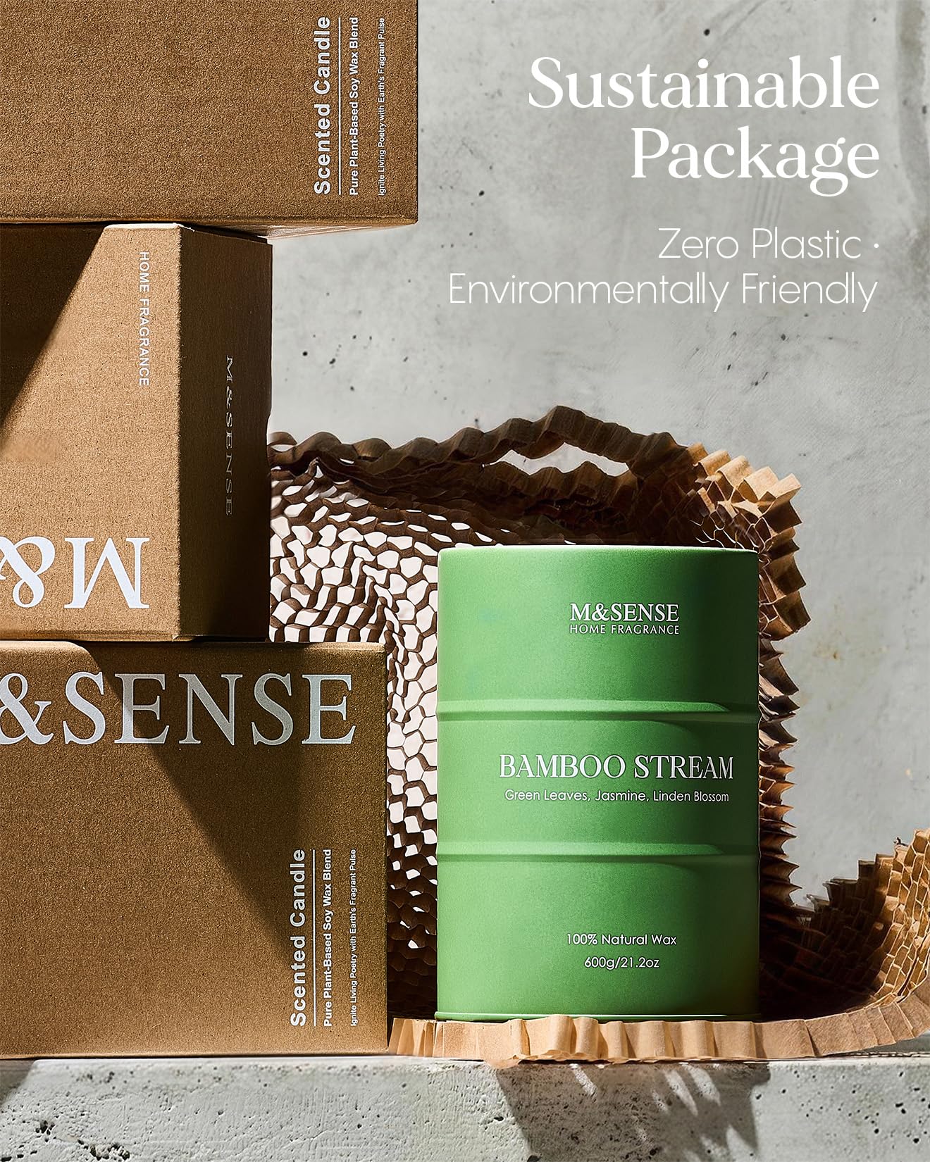 M&SENSE Bamboo Scented Candles Natural Non Toxic, Large Aromatherapy Candle for Stress Relief Meditation Relaxing, Housewarming Gifts for Women Men, 21.2oz 120 Hour Long Burning
