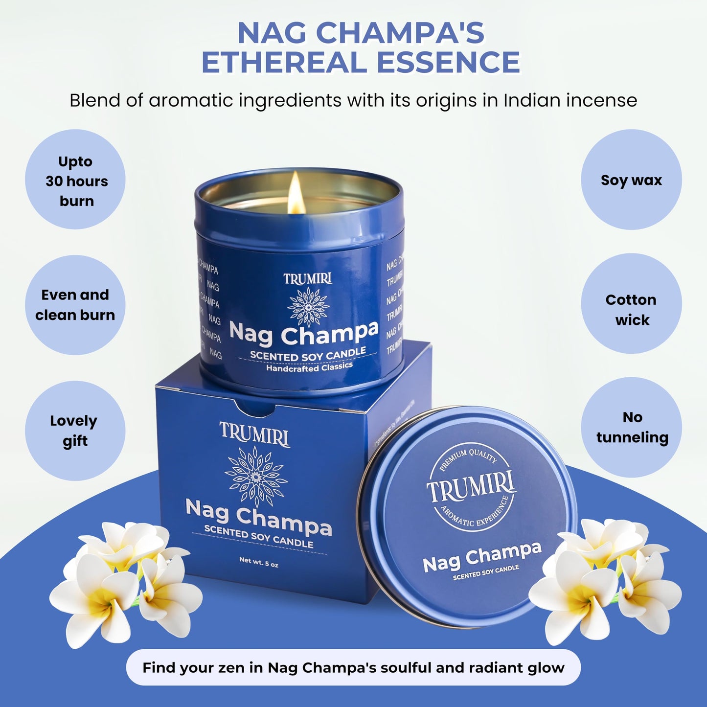 Nag Champa Candle for Home Scented - 5oz Natural Soy Clean Organic Non Toxic - for Aromatherapy Meditation Spiritual Gifts Bathroom Kitchen - Long Lasting Heavily Scented - Velas Aromáticas
