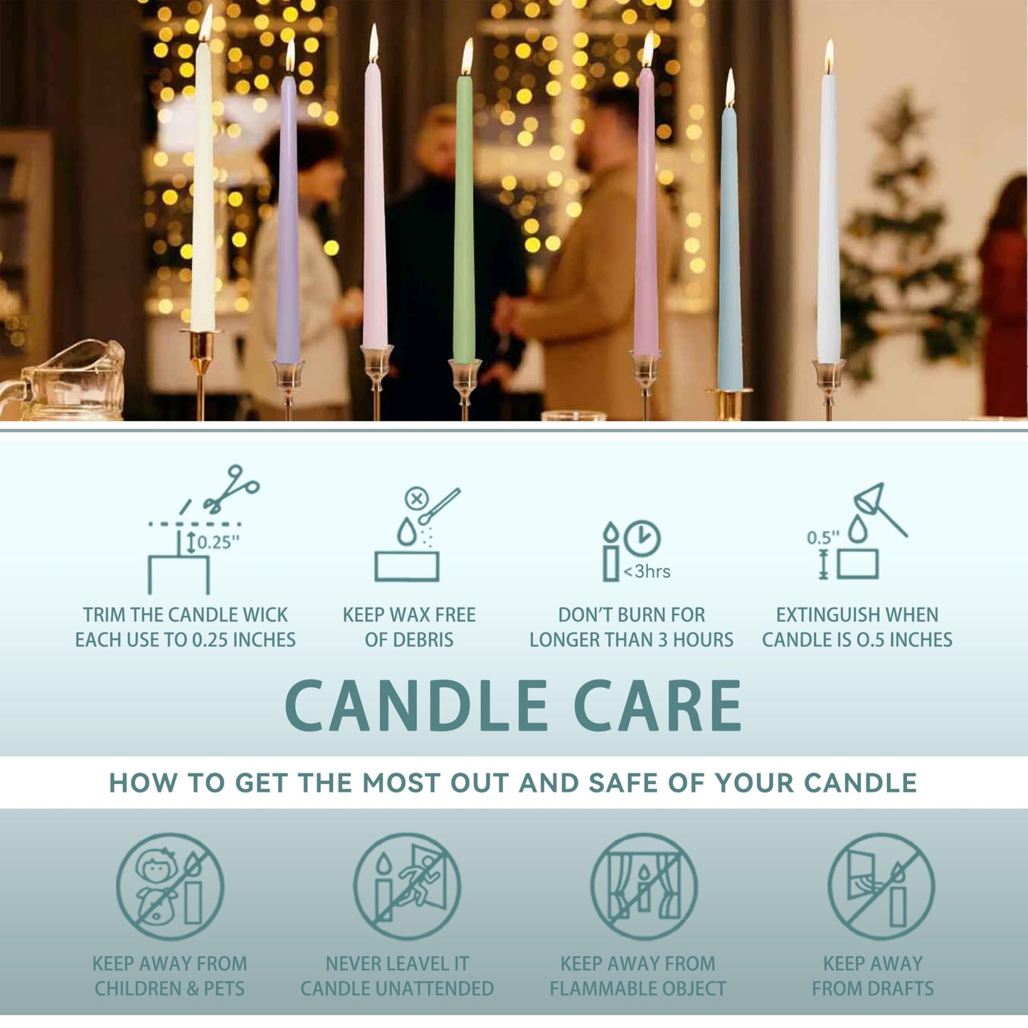 10 Inch Taper Candle Set of 4 - Sea Salt Scented Candles - Soy Wax Home Decor Candles - Gift Ideas for Wedding Party Dinner Holiday Decoration