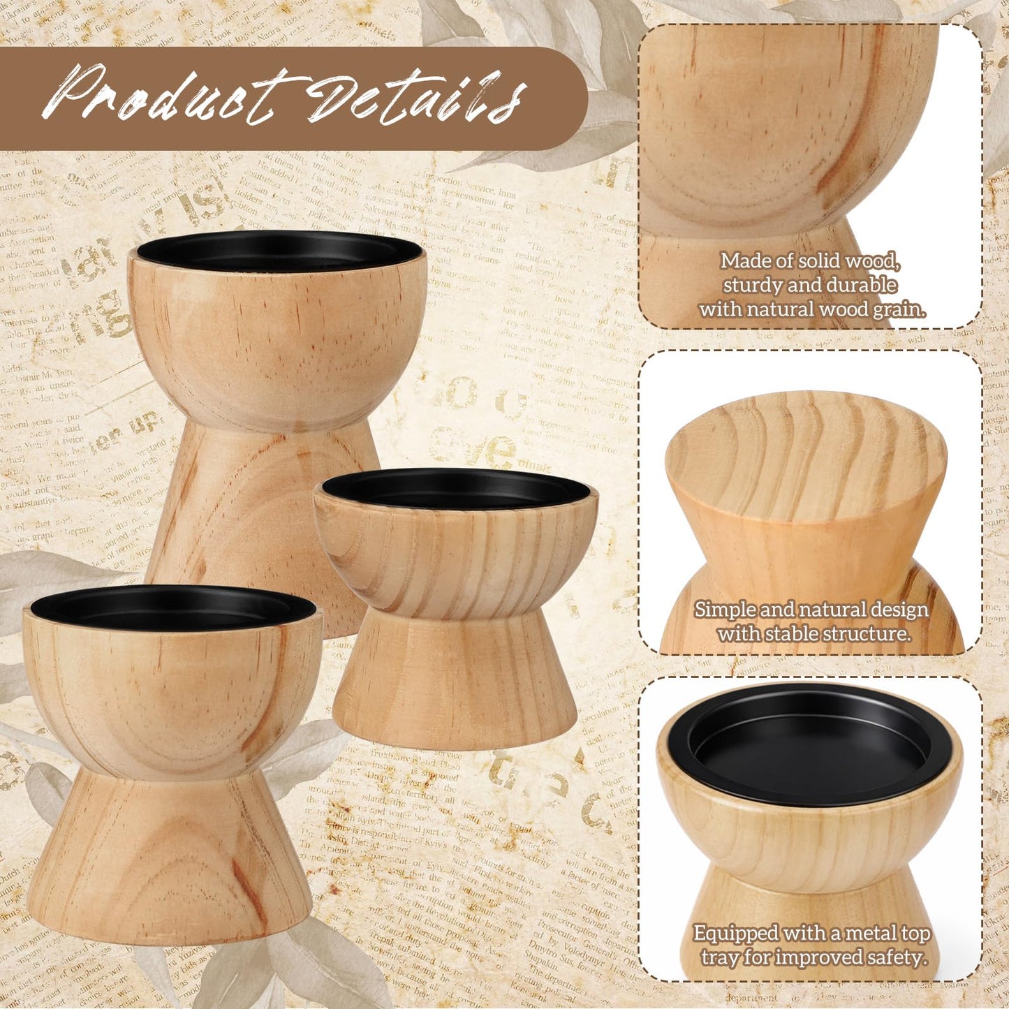 Mifoci Farmhouse Wooden Candle Pillar Holders Set of 3, Rusitc Brown Candle Holders for LED Flameless Pillar Candles Solid Wood Candlesticks Pedestal for Fireplace Mantle Table Centerpiece Decor