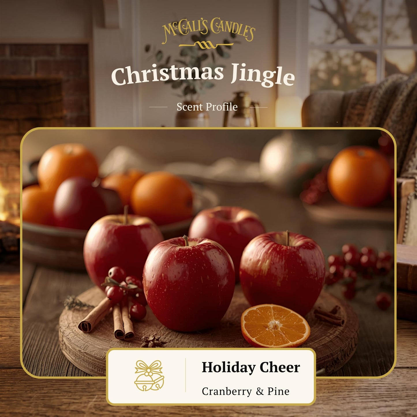 McCall’s Candles | Christmas Jingle | 16 oz Scented Candle | USA-Poured | Vintage Rustic Jar with Carrying Handle | Holiday Cinnamon, Apple & Orange Spice Fragrance