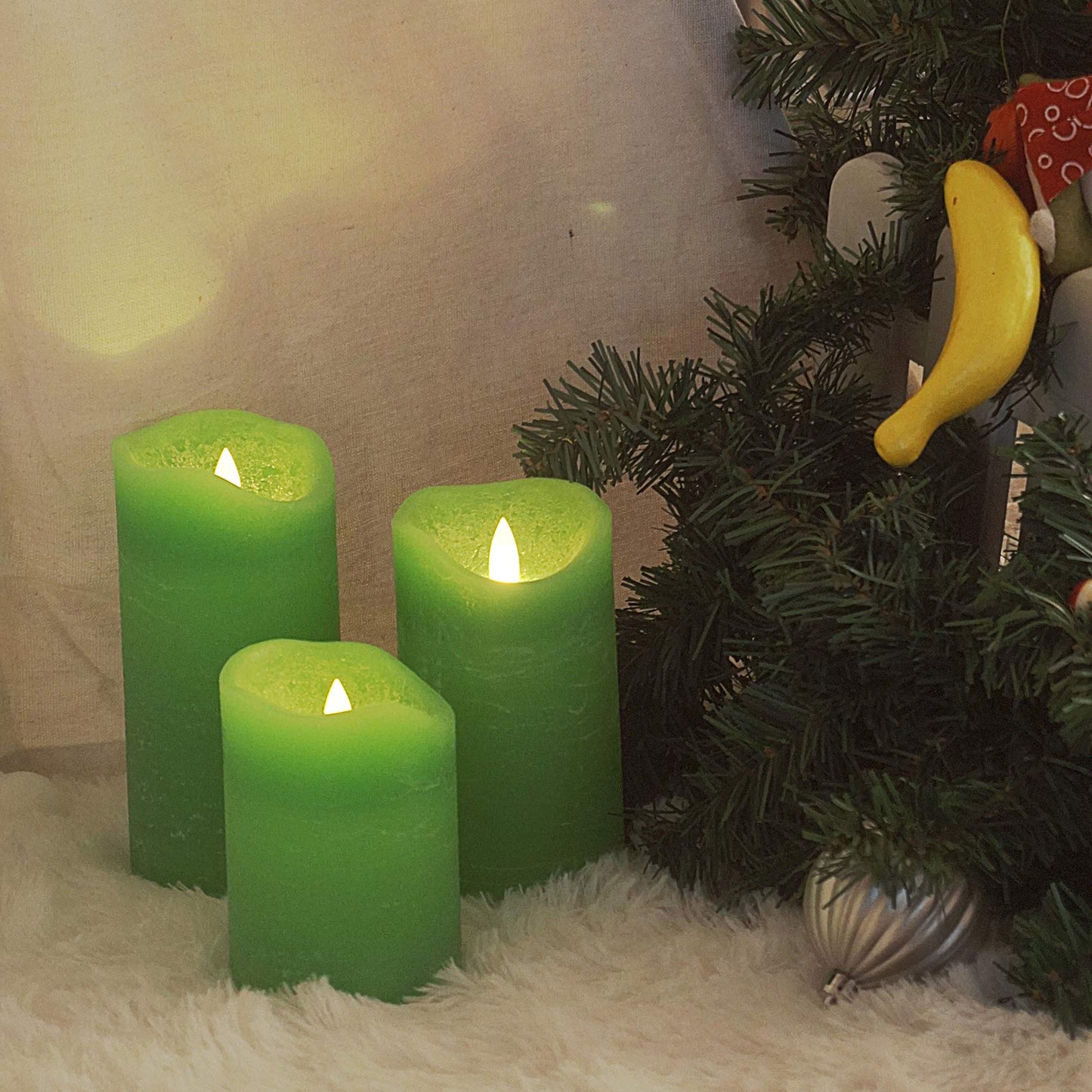 Magiq Set of 3 Apple Green Battery Operated Flameless Candles with Remote Timer Realistic Flickering Real Wax LED Pillars for St. Patrick's Day Table Centerpieces Christmas Decorations Home Decor