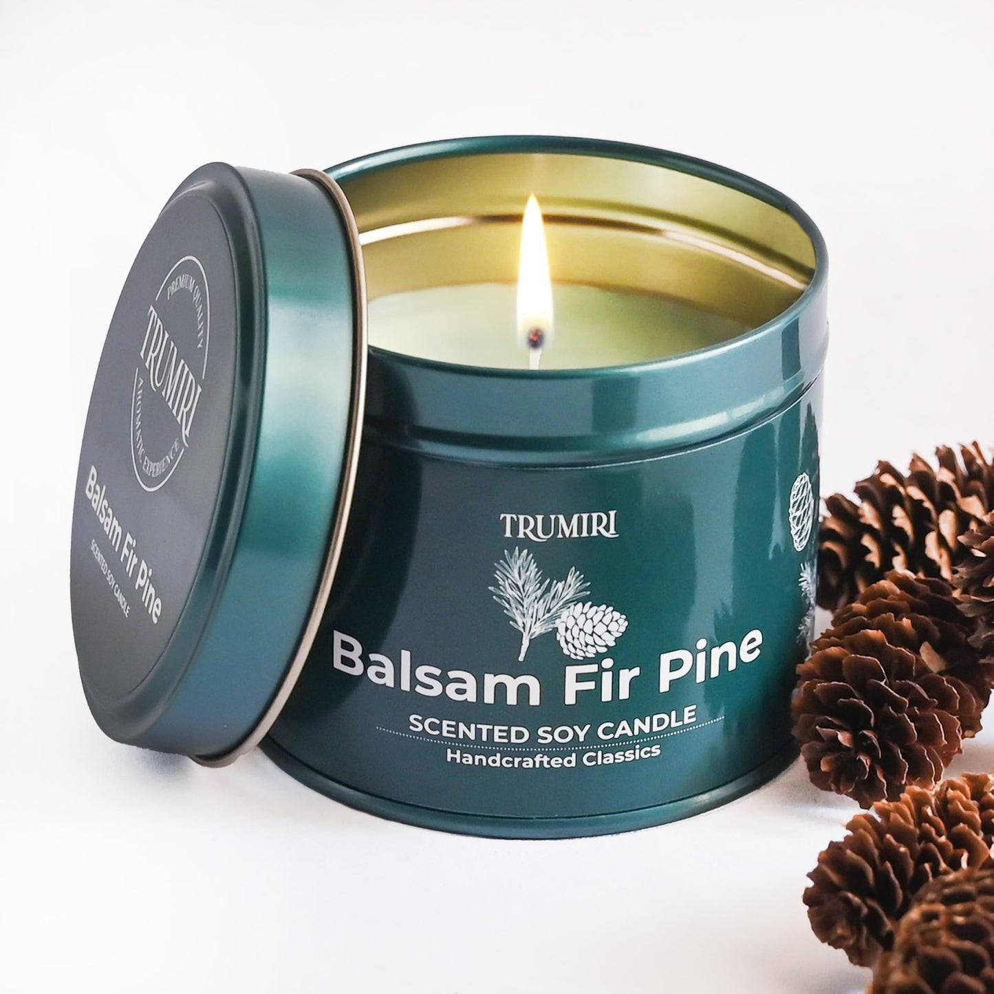 Balsam Fir Pine - Soy Candles for Home Scented - 5oz Natural Clean Non Toxic - for Fall Winter Christmas Holidays - Long Lasting Highly Scented Pet Safe Luxury Tin - Velas Aromáticas para el Hogar