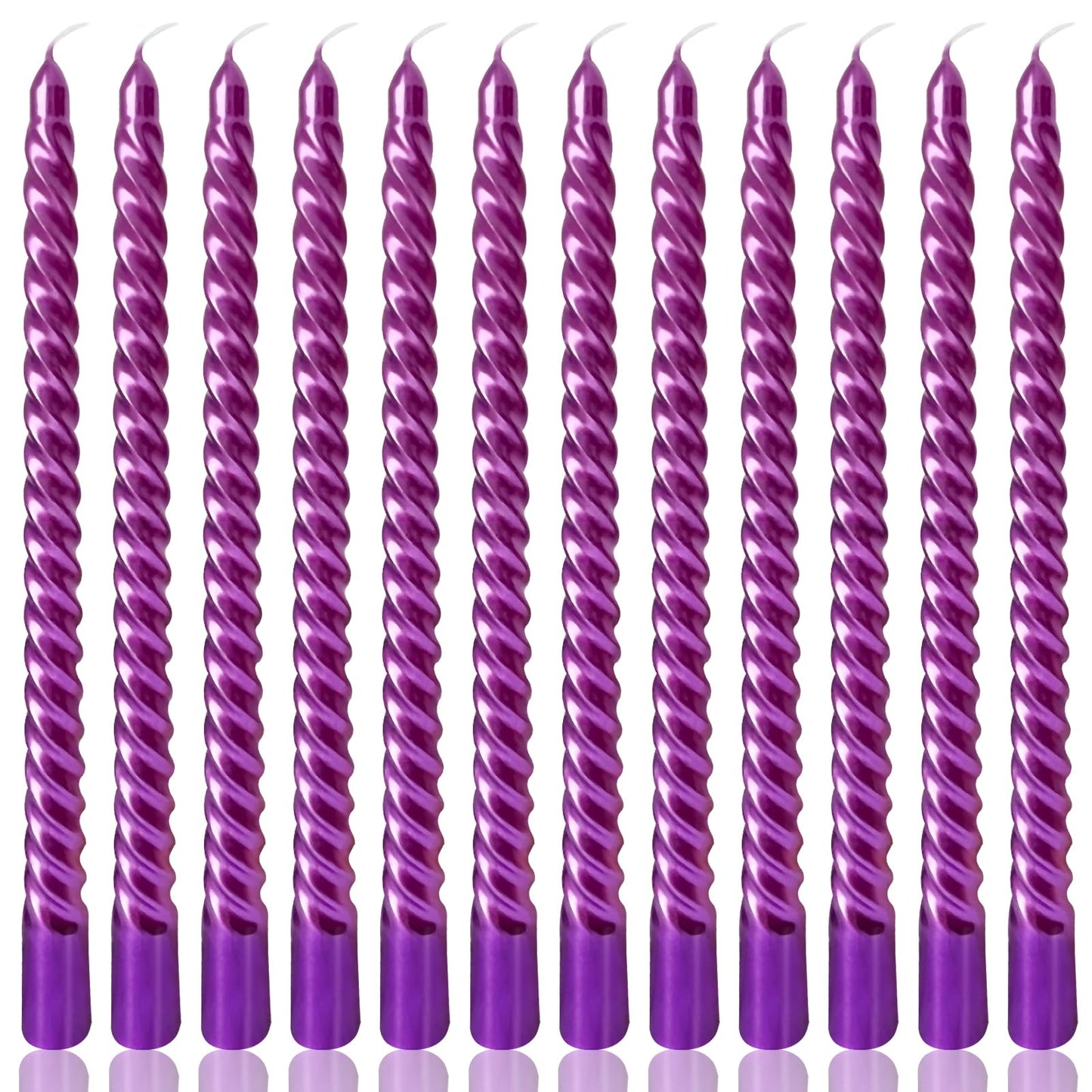 10 Inch Neon Purple Spiral Taper Candles Set for Dinner, Unscented Dripelss Candlesticks for Home Holiday Party Decoration