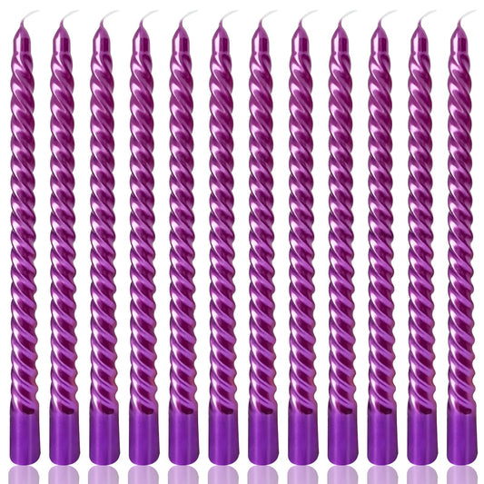 10 Inch Neon Purple Spiral Taper Candles Set for Dinner, Unscented Dripelss Candlesticks for Home Holiday Party Decoration