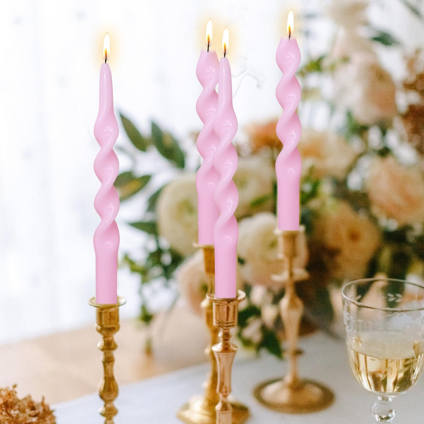 Spiral Taper Candles Pink Twisted Candlesticks Pastel Candle Sticks Long Tapered Candles Unscented Twirl Candle Tall Smokeless Candle for Home Décor Weddings Holiday Gifts