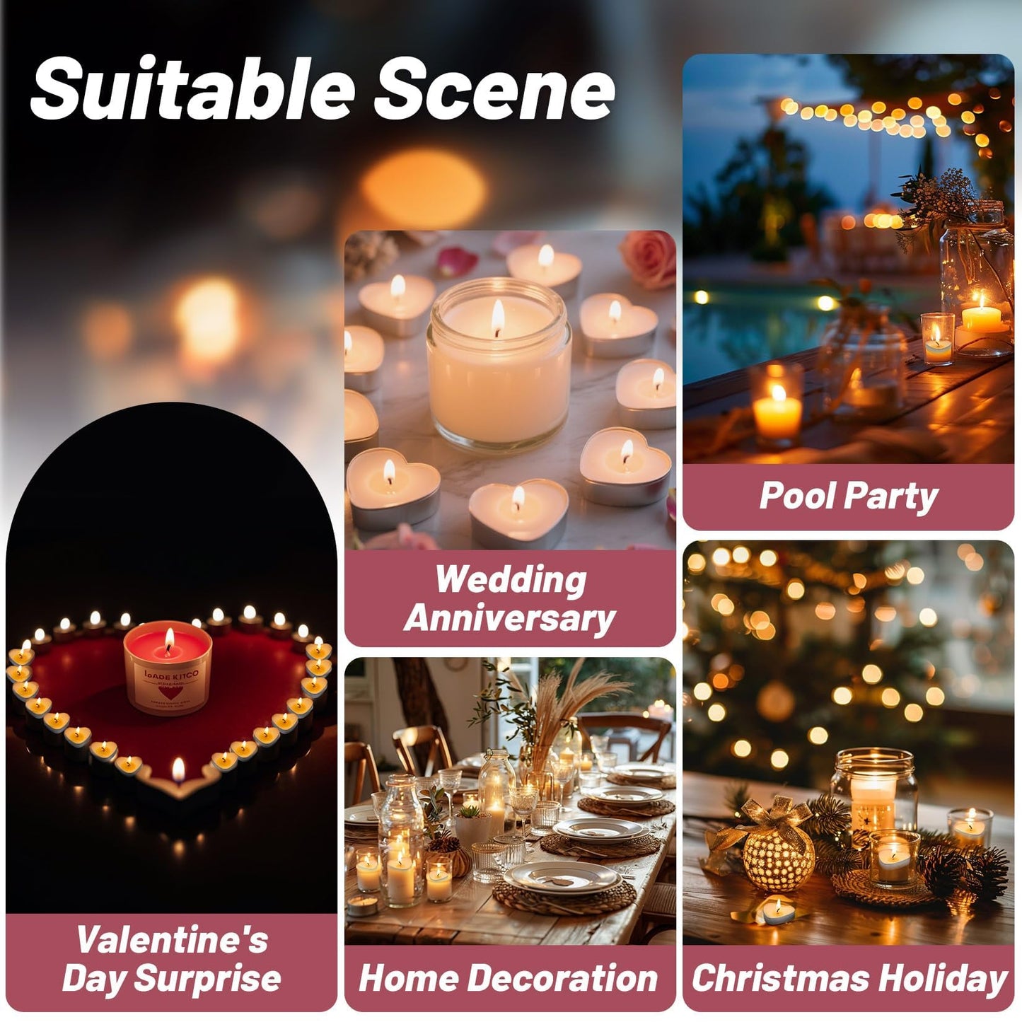 MAQIHAN Tea Lights Candles - 30 Pcs Heart Shaped Unscented Soy Tealight Candles, Smokeless White Tea Light Candles for Weddings, Romantic Dinners, Home Decor