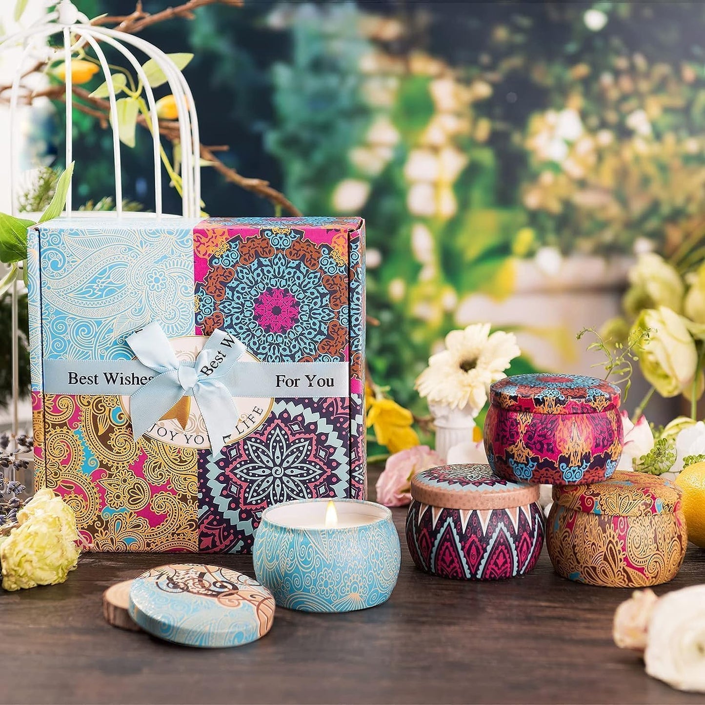 Candle Gift Set Bundle for Women, 2 Sets of 4 Scented Candles (8 Total), 8% Essential Oils, 240H Long Burning Aromatherapy Candles for Home