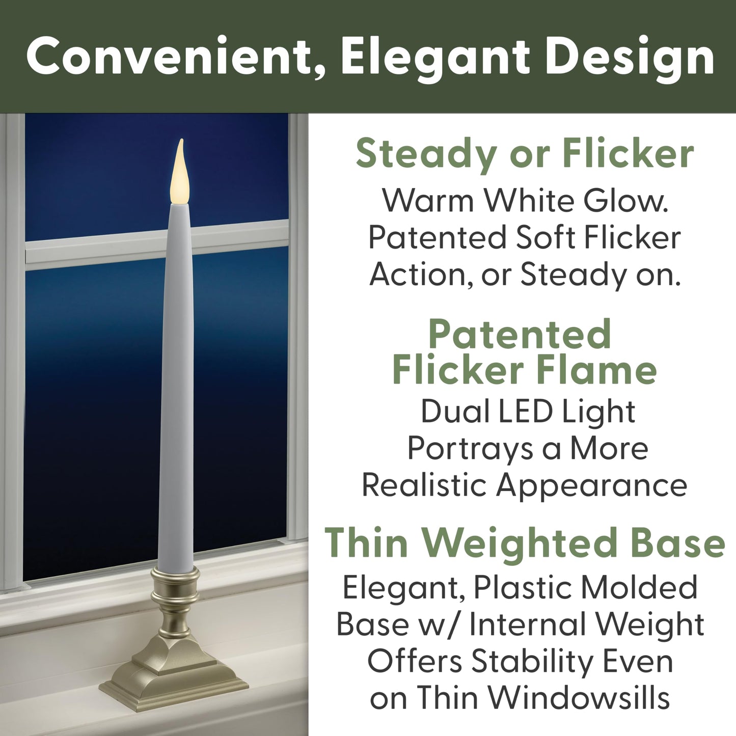 612 Vermont Battery Operated LED Window Candles with Timer, Remote Control, Warm White Flicker or Steady On, VTR1660P-4 (Pack of 4, Pewter)
