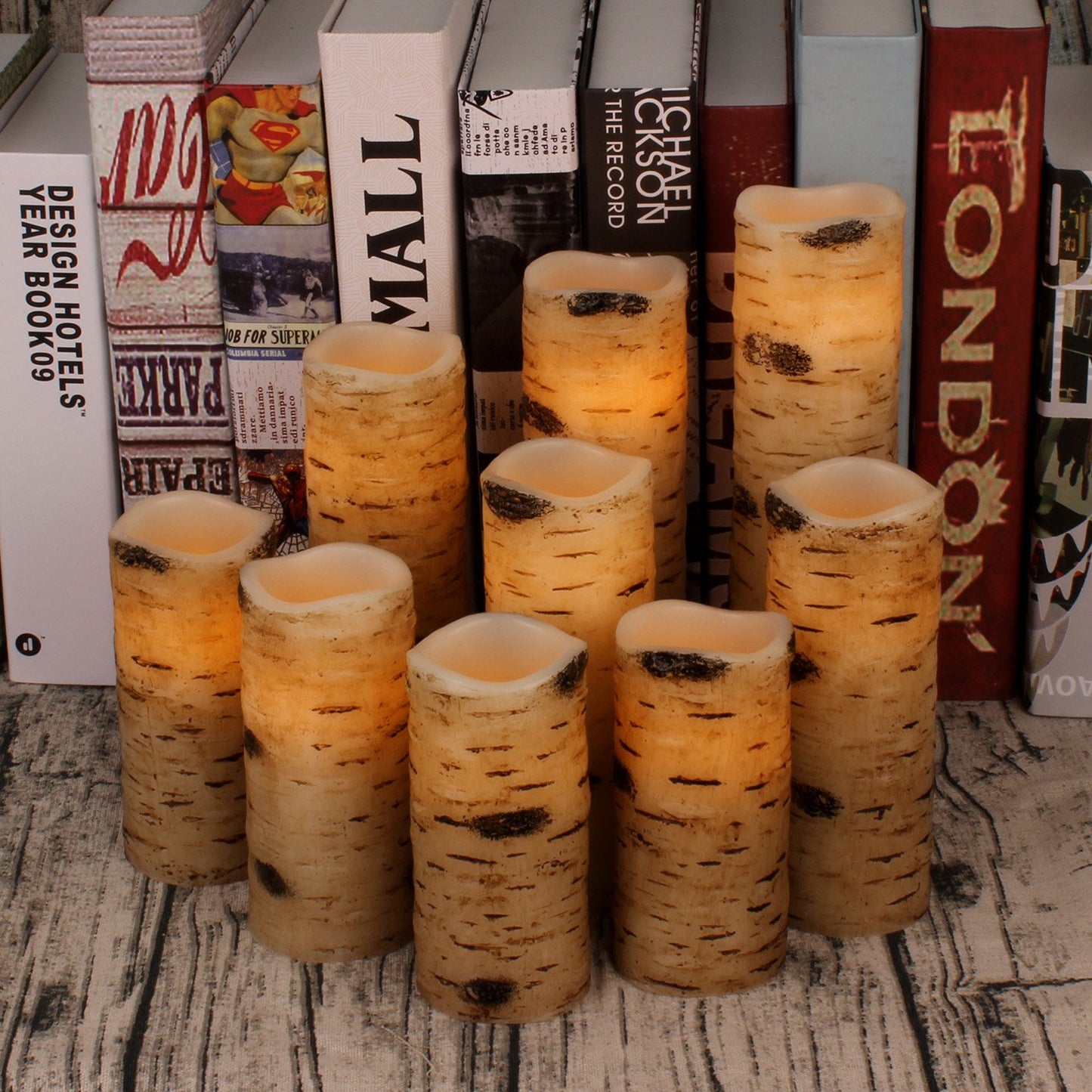 Vinkor Flameless Candles Battery Operated Candles Birch Effect 4" 5" 6" 7" 8" 9" Set of 9 Real Wax Pillar LED Candles with 10-Key Remote Control 2/4/6/8 Hours Timer