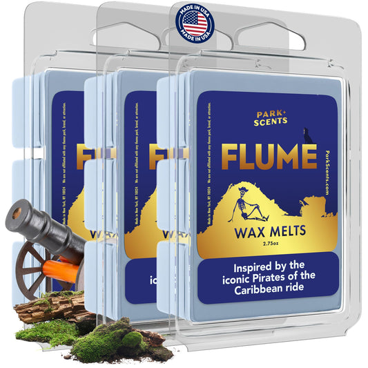 Park Scents Flume Scented Candle Wax Melts – Theme Park Melting Wax Cubes with Strong Scent of Smoky Cannon Fire, Ozone, Bromine-Treated Water, Fog, Damp Woods – Vegan Soy Made in USA (3-Pack)