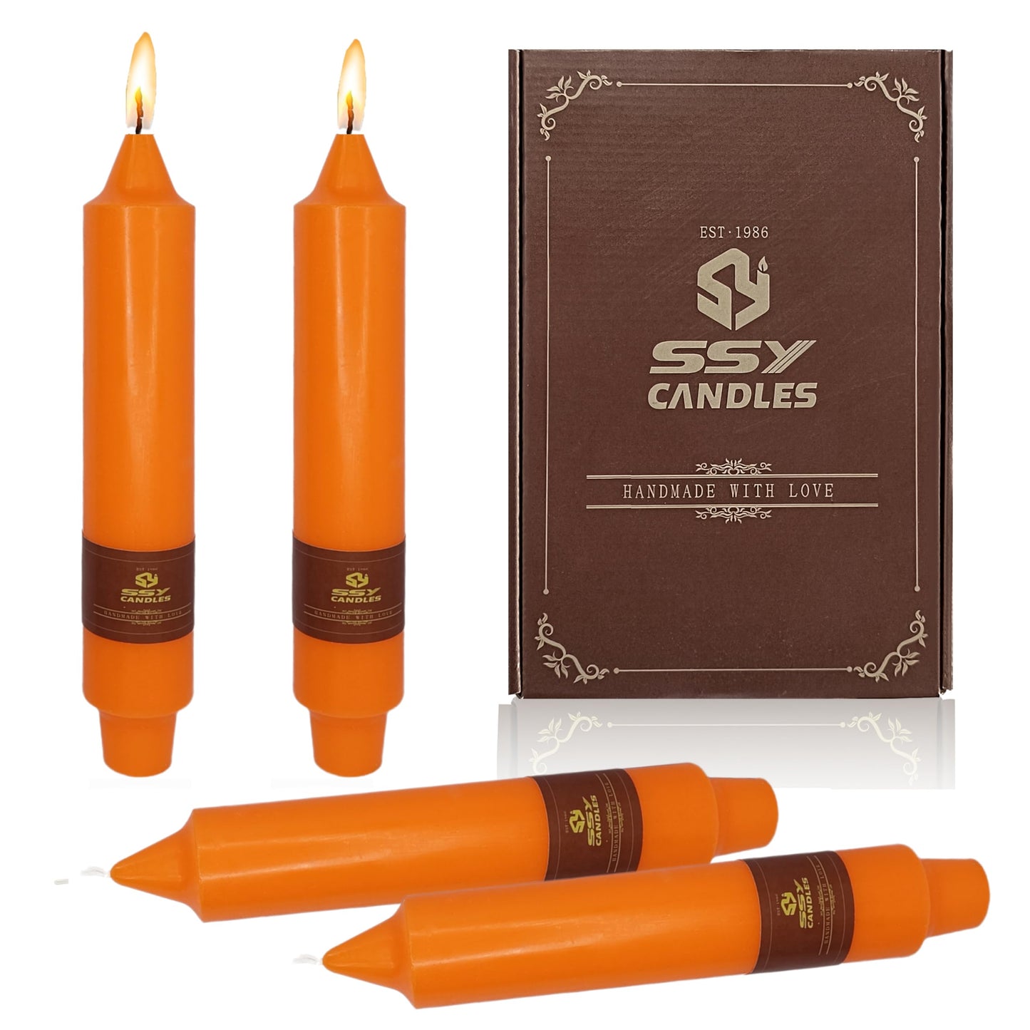 Orange Short Taper Candles Set of 4, 7 Inch Handmade Candle Stick, Unscented Tapered Candles, Taper Candles for Wedding Dinner Table Home Decor Party Gift