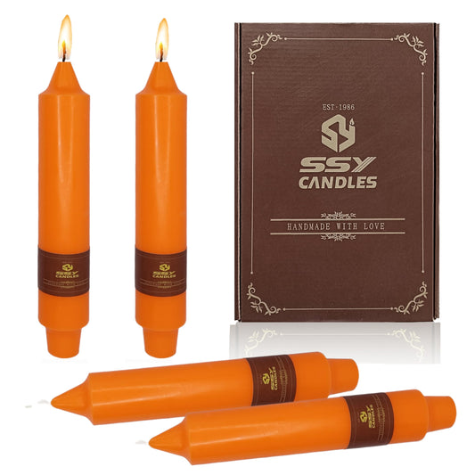Orange Short Taper Candles Set of 4, 7 Inch Handmade Candle Stick, Unscented Tapered Candles, Taper Candles for Wedding Dinner Table Home Decor Party Gift