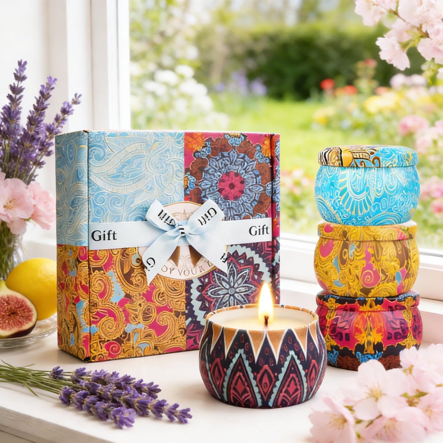 YINUO Scented Candle Gift Set for Women, 4 Pack Long-Lasting Scented Soy Wax Candles with Lavender, Fig, Lemon & Spring, Aromatherapy Candle for Relaxing, Gifts for Women, Mom & Home Décor
