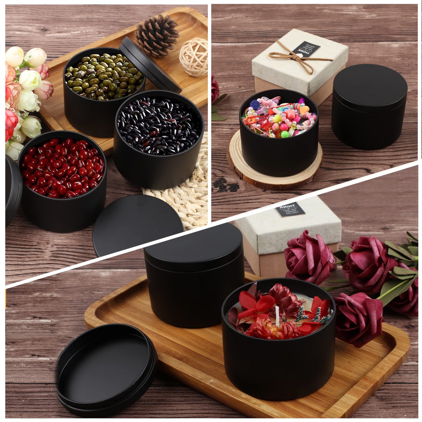 BBAXI 4 oz Black Candle Tins 24 Pcs, Black Empty Candle Tin with Lids for DIY Candles Making, Matte Full Black Candle Jars for Candle Making