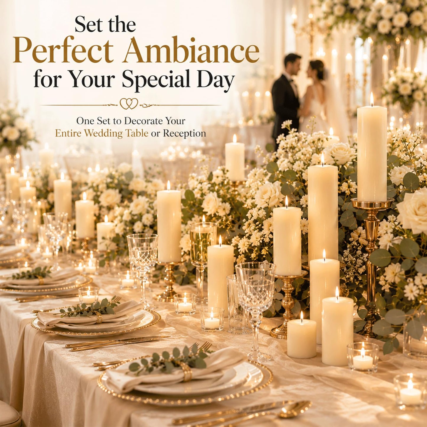18 Pack Soy Wax Pillar Candle Set for Weddings & Home Decor, Layered Candle Kit with 6 of Each Size (2x3, 2x6 & 2x8) and 12 Tea Lights, Dripless Long Burning White Candles for Centerpieces &Parties
