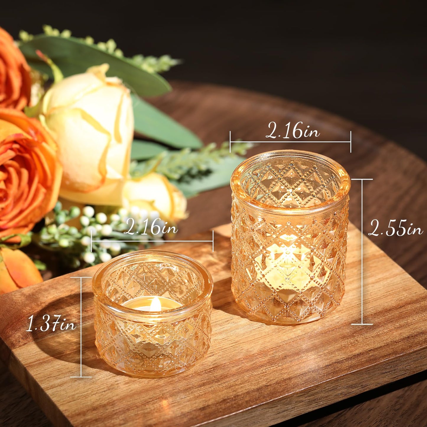 MATAHUM 20 Pcs Gold Glitter Diamond Tealight Candle Holders, Luxury Glass Votive Candle Holders Bulk, 2 Sizes for Wedding Centerpieces, Bridal Shower, Birthday, and Anniversary Party Decor