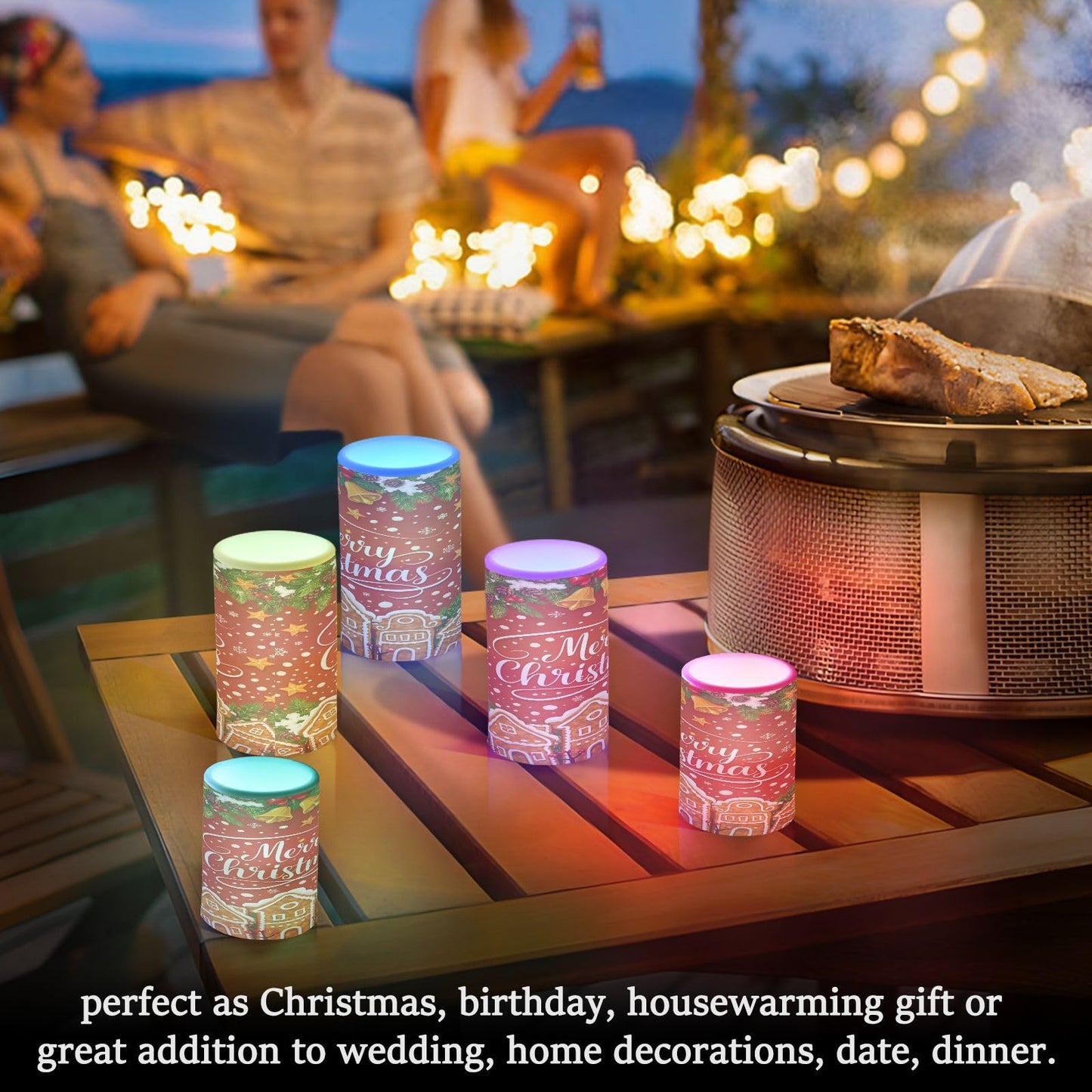 BOENLE Flickering Flameless Candles, Christmas Gingerbread Holly Berry Bell LED Candles with Remote Timer, Set of 2 Battery Operated Candle for Valentine Wedding Birthday
