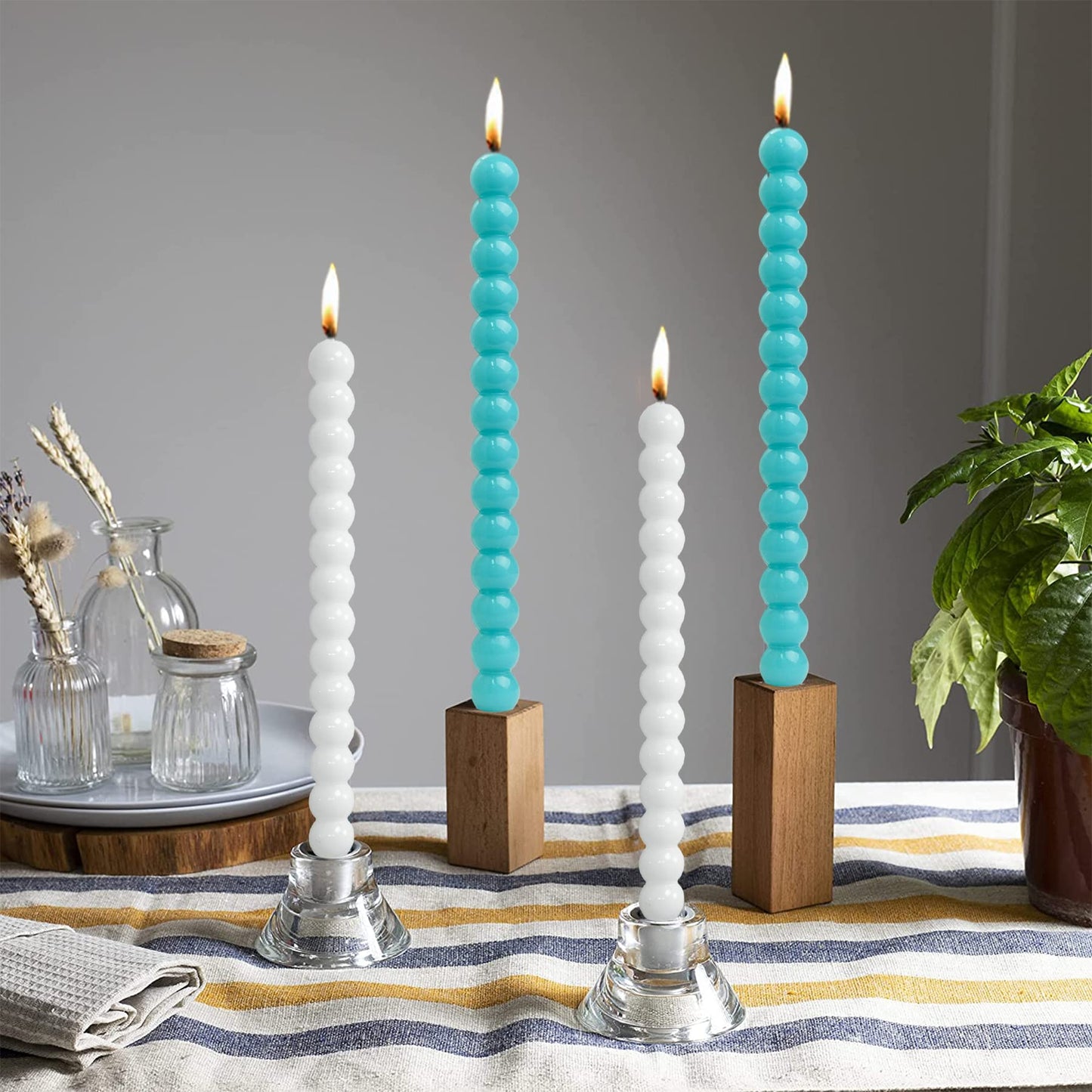 LPUSA Green Spiral Taper Candles Twisted Candle Conical Stick Candles for Holiday Wedding Party Wax Unscented Dinner Candle Dripless,Christmas Gift H 10 Inch, 4pcs（Green-C）