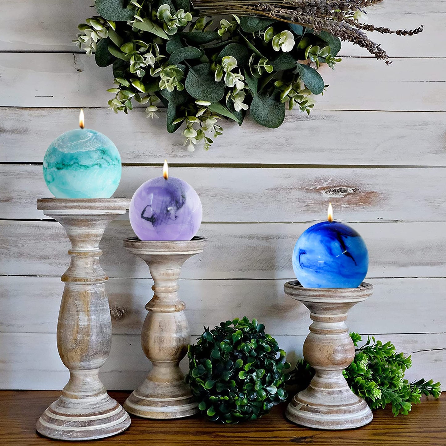 LPUSA Tie-dye Bule Rustic Ball 3 Inch Round Candles - Unscented, Ideal for Weddings, Holidays & Home Decor - Set of 3 Paraffin Sphere Candles
