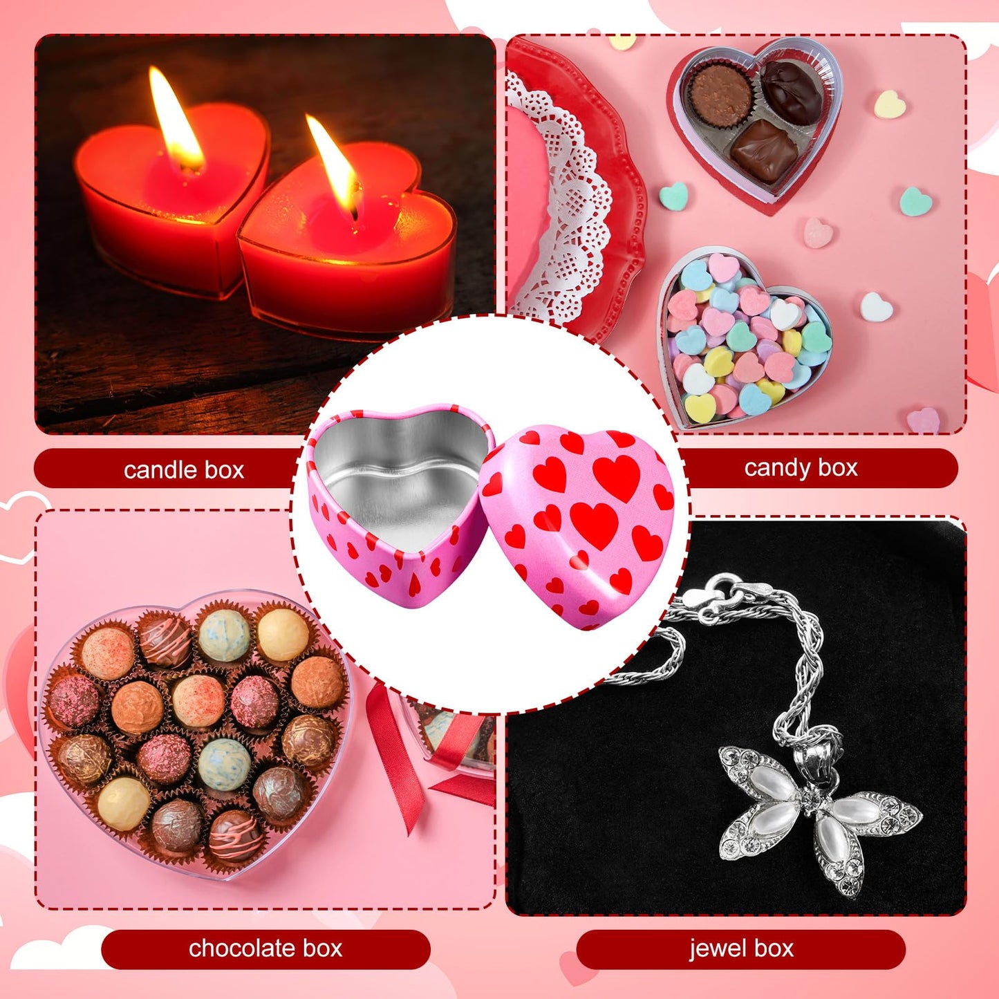 MorningRo 24 Pcs Valentine Heart Candle Tins with Lids Empty Heart Shaped Candle Jars 2 oz Containers Box for DIY Making Candles Valentine Gifts (Pink)