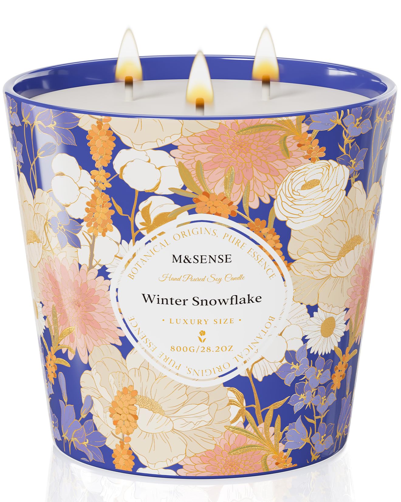 M&SENSE Winter Snow Flake Scented Candle, 28.2oz 3 Wick Natural Soy Wax Large Candles, Long Lasting Clean Slow Burning No Toxic Décor for Home Relaxation, Romantic Dates & Gift-Giving