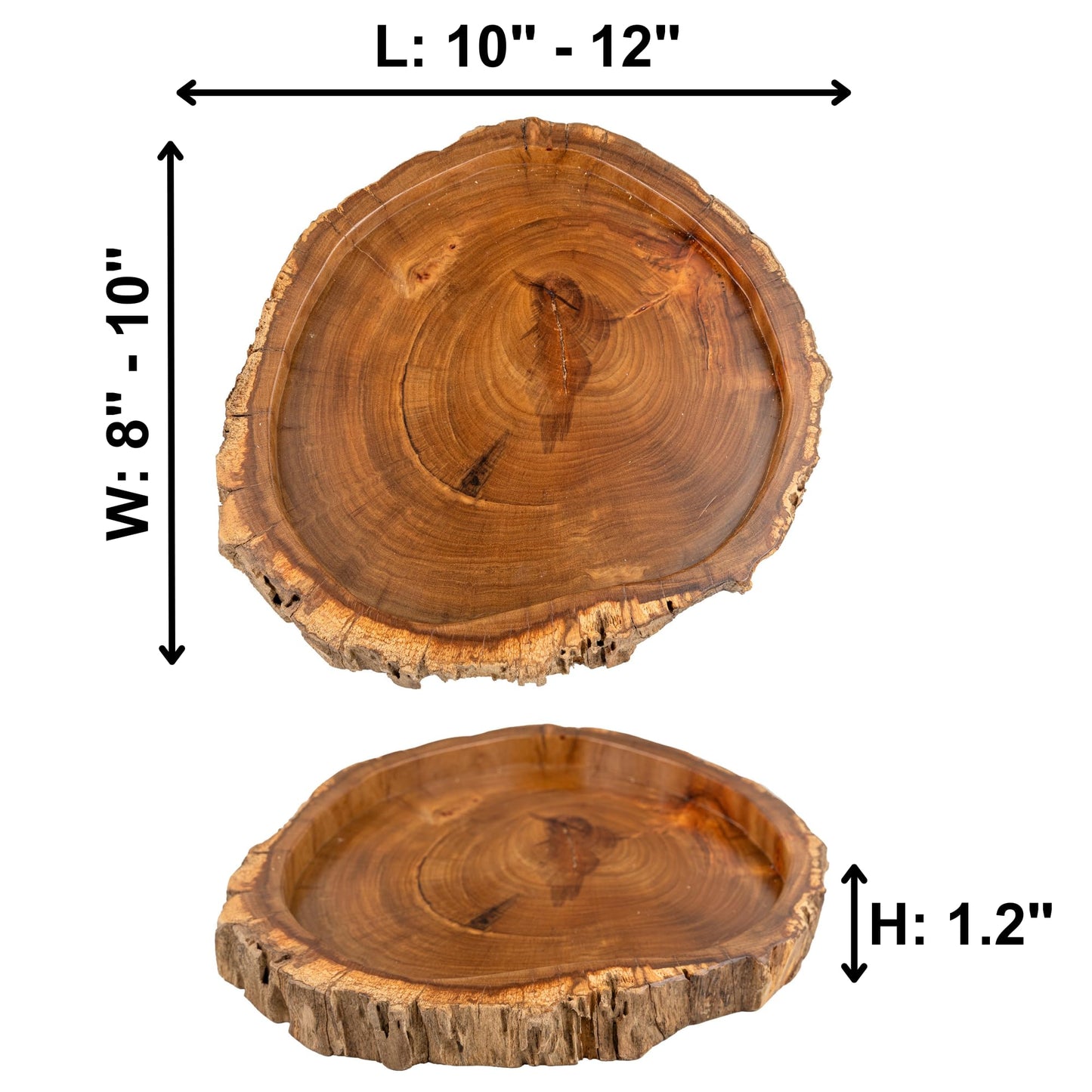 MINDUSO Irregular Shape Wood Trays, Natural Wooden Tray for Décor, Rustic Wooden Tray, Candle Holder Trays, Wood Tray for Home Décor, Size D(10.5") xH(1.2")