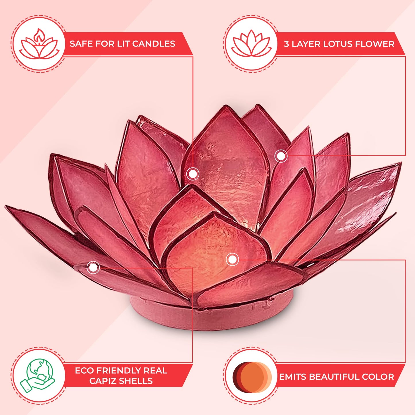 Om Gallery Capiz Shell Lotus Flower Decor Tealight Candle Holder for Serene Ambiance - Handmade Decorative Candle Holders for Meditation, Yoga, and Relaxation, Flamingo