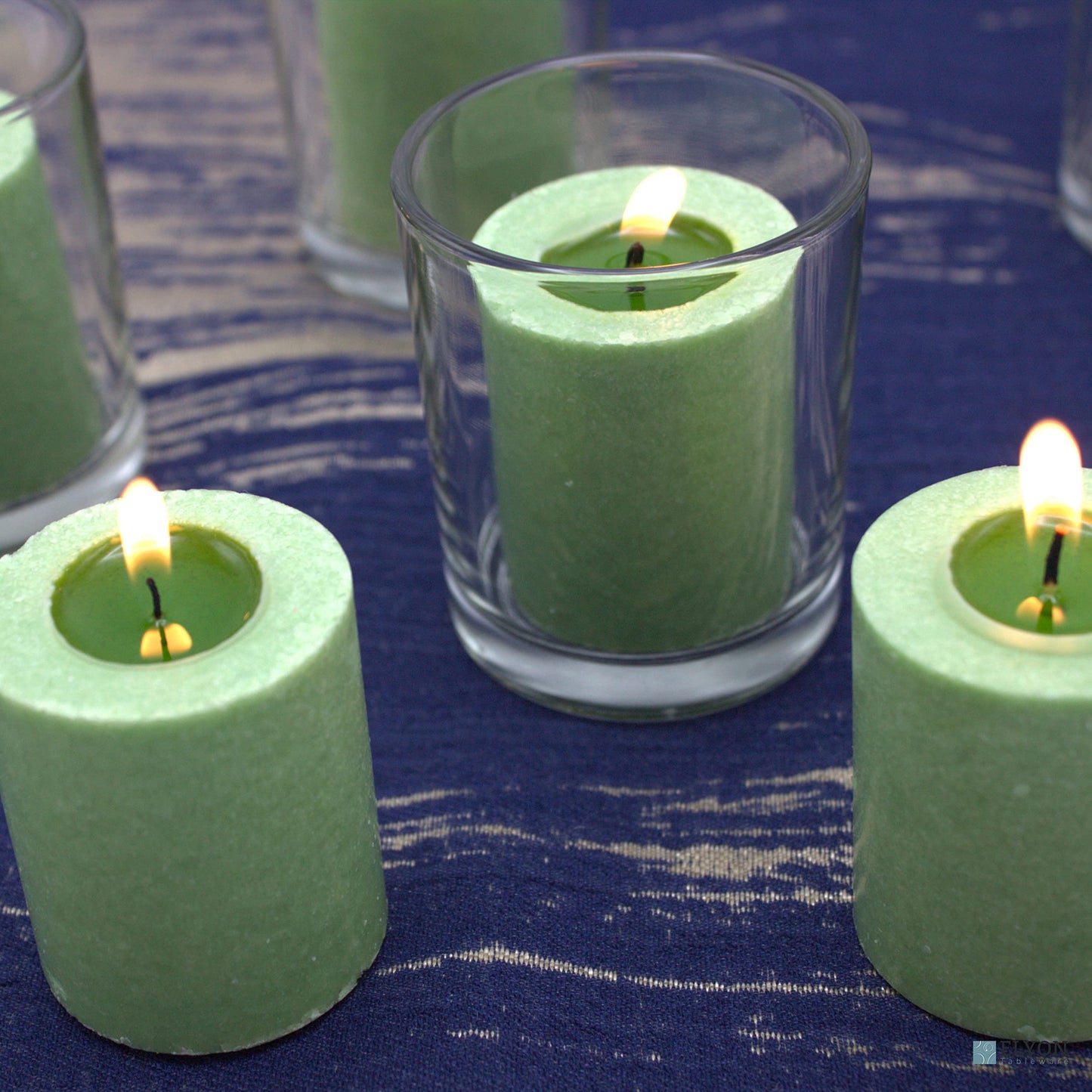 18 Green Colored Unscented Wax Votive Candles in Glass Holder, 24 Hours Burn Time