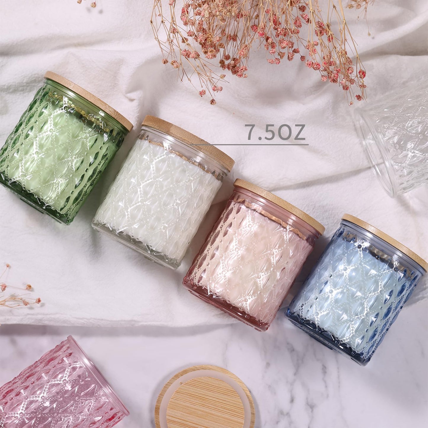 NITIME 15pcs 7.5oz Blue Candle Jars for Making Candles, Glass Candle Vessels with Bamboo Lids and Sticky Labels, Candle Containers for Making Candles and Candle Making Supplies
