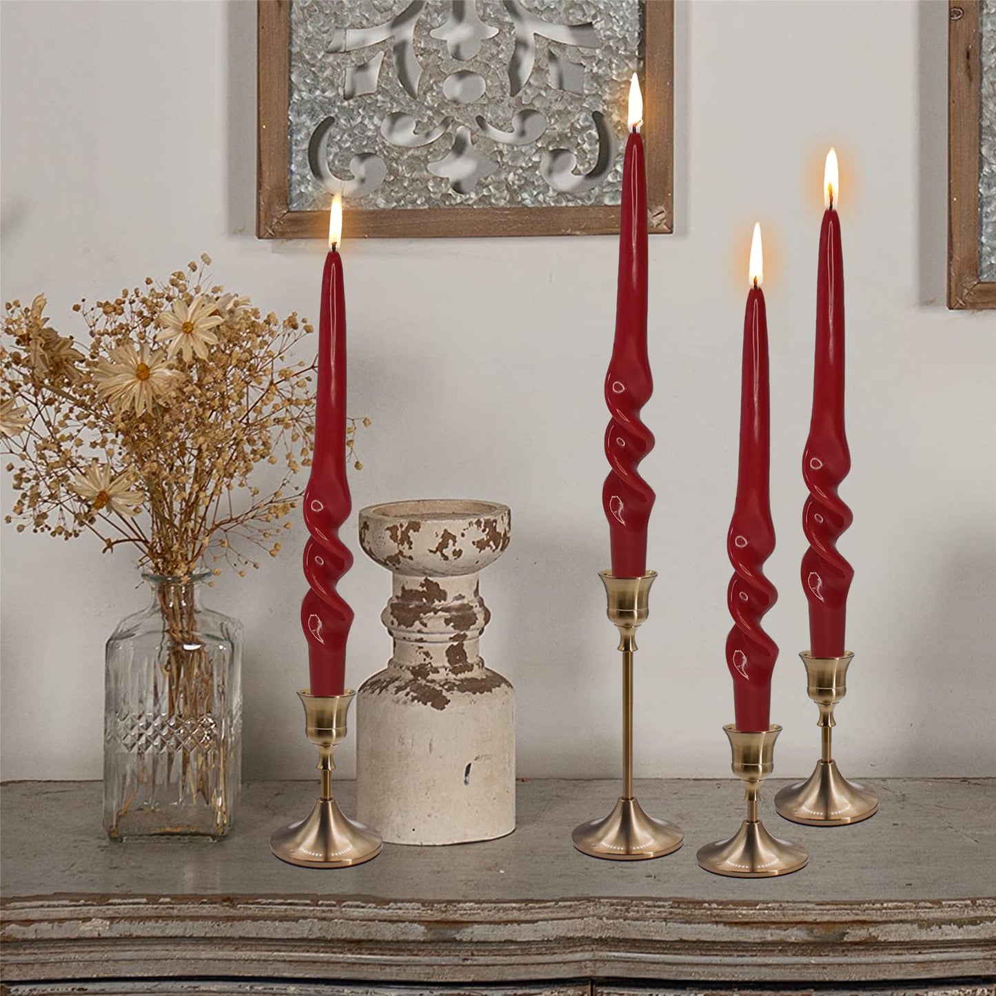 Spiral Taper Candle Red Candlesticks, Gedengni 10inch Christmas Twisted Candles Long Candle Sticks Cute Tapered Candles for Table Decor Dinner Holiday Party,23D4-RED