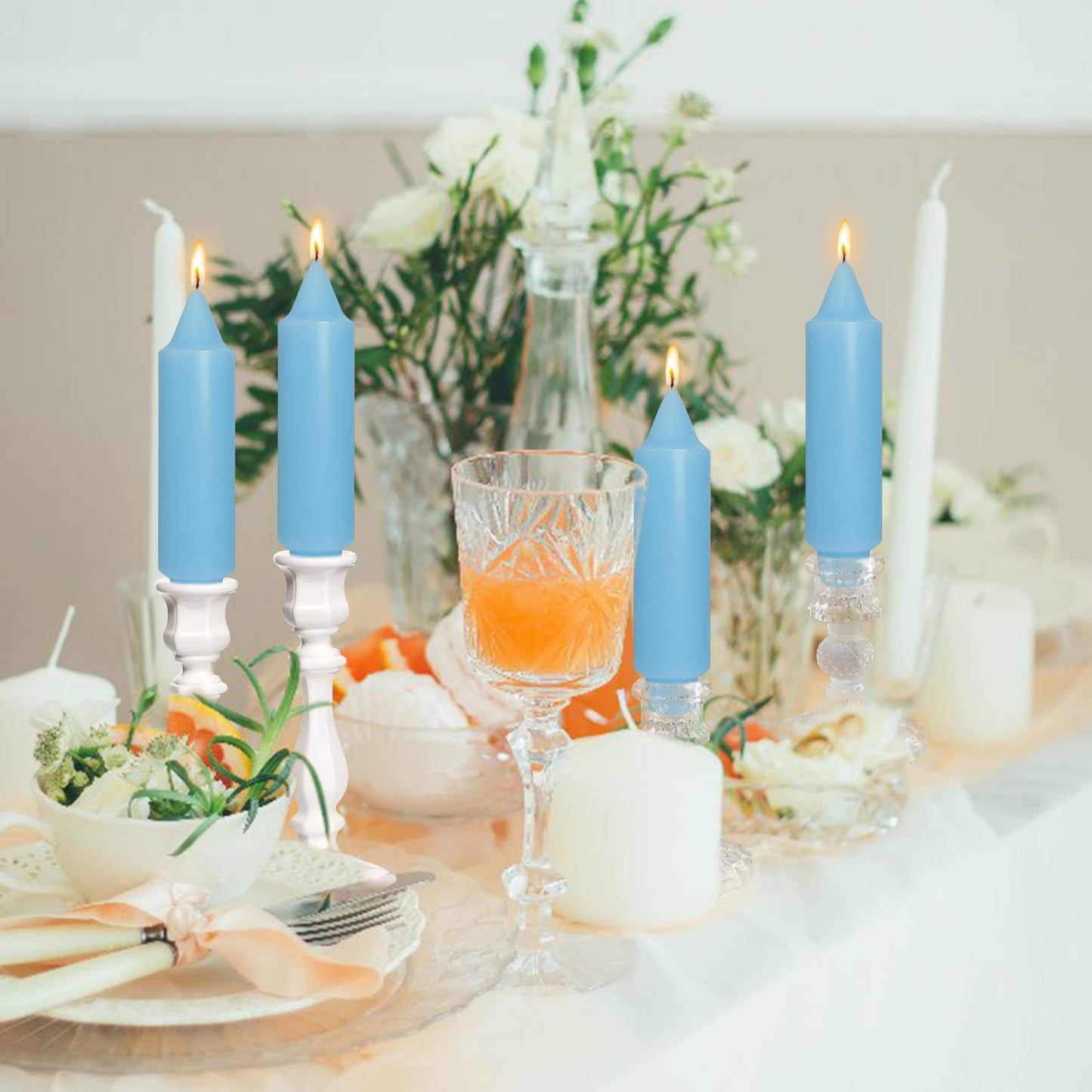 Handmade Unscented Twisted Blue Taper Candles Long Burning Smooth Flame Smokeless Elegant Candlesticks 5 Inch for Home Décor Weddings