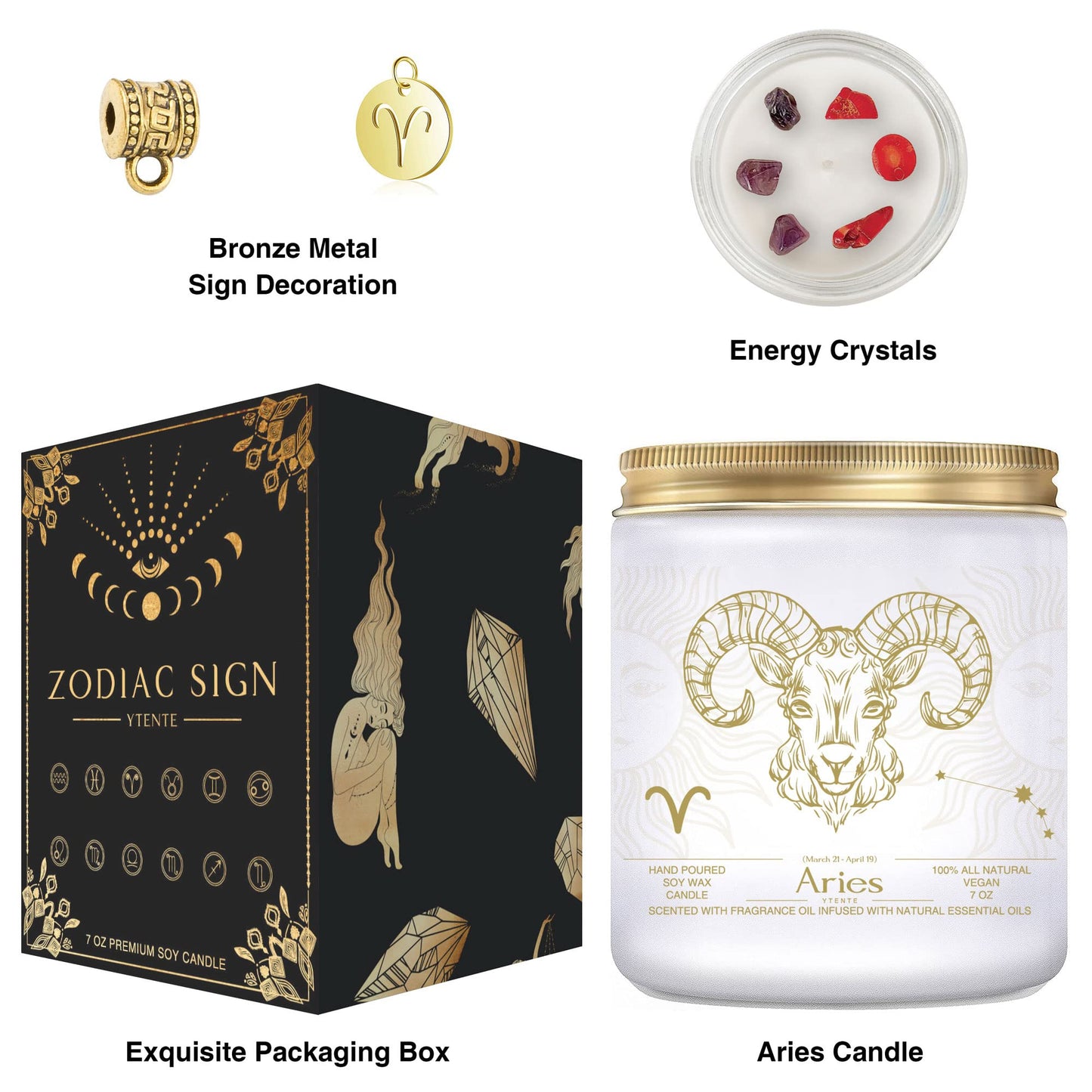 YTENTE Aries Zodiac Sign Candles Gift, Zodiac Birthday Crystals Candles Jar, Astrology Lavender Scented Soy Stones Candles Best Friends Gifts for Women Men Sister Brother Funny Birthday Gift…