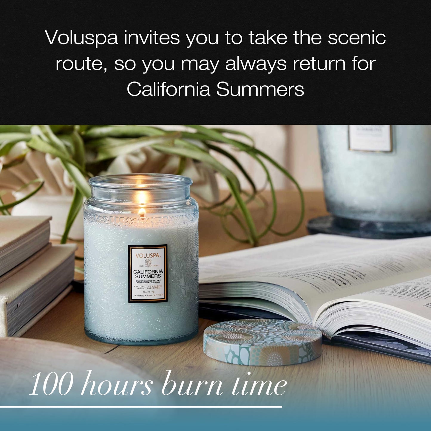 Voluspa California Summers Candle Jar, 18 oz, Coconut Wax Blend, Large Scented Candles for Home, 100 Hour Burn Time, Poured in the USA