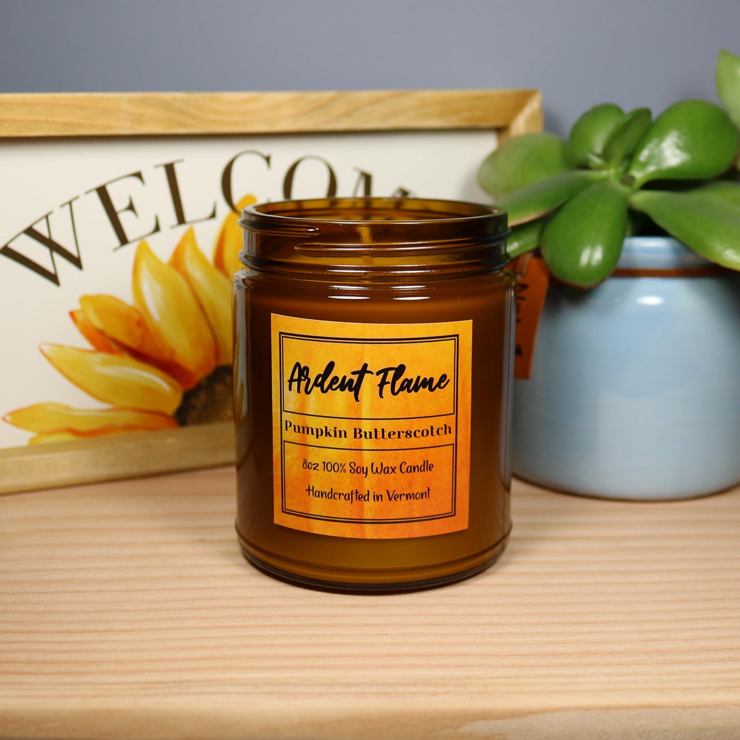 Ardent Flame Candles | Pumpkin Butterscotch | 100% Natural Soy Wax Candle for Home Decor | Highly Scented | Premium Fragrance | Handmade in Vermont, USA | 8 oz | Long Lasting | Gift for Women and Men